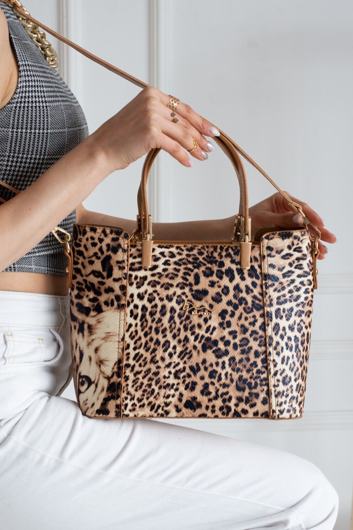 Karina Cam Leopar Kol Çanta 21x33 Ebat
