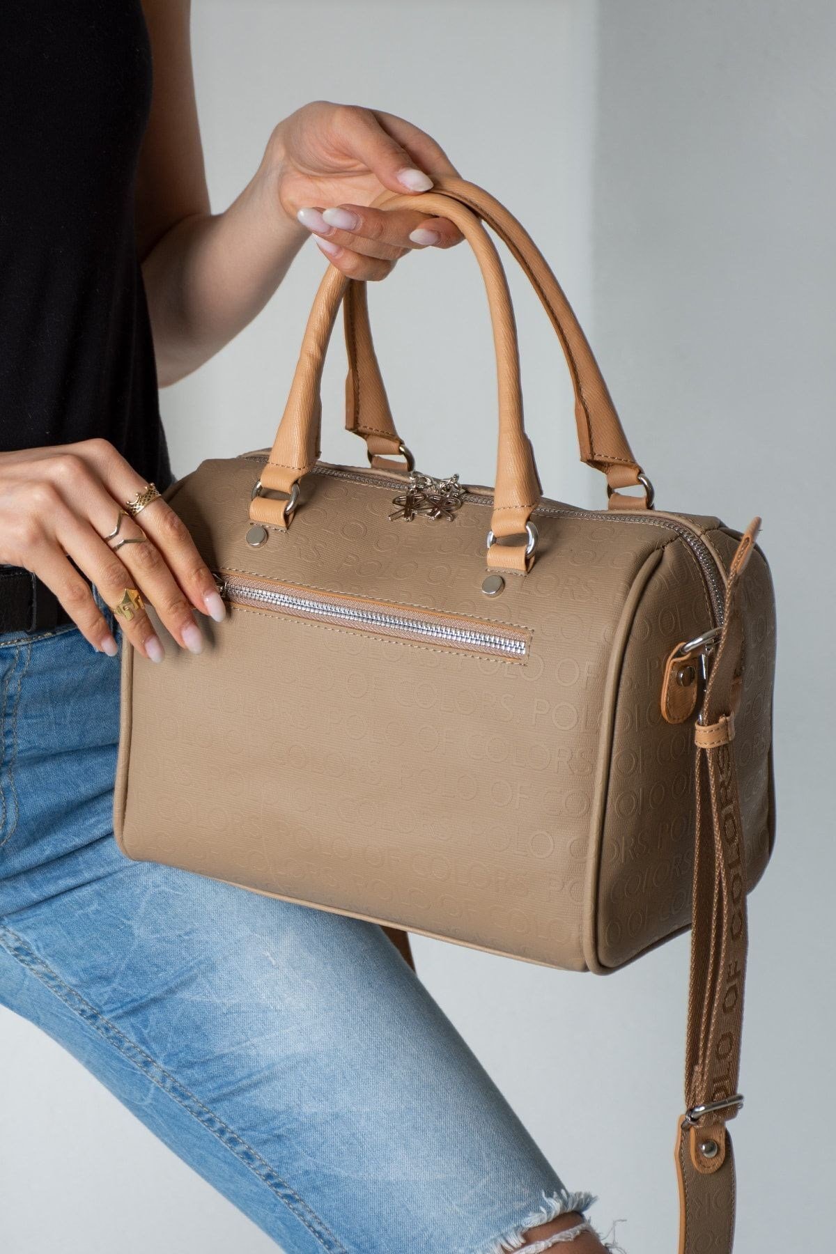 Kleyn Silindir Vizon Taba Kadın Omuz Çanta 24x27 Ebat