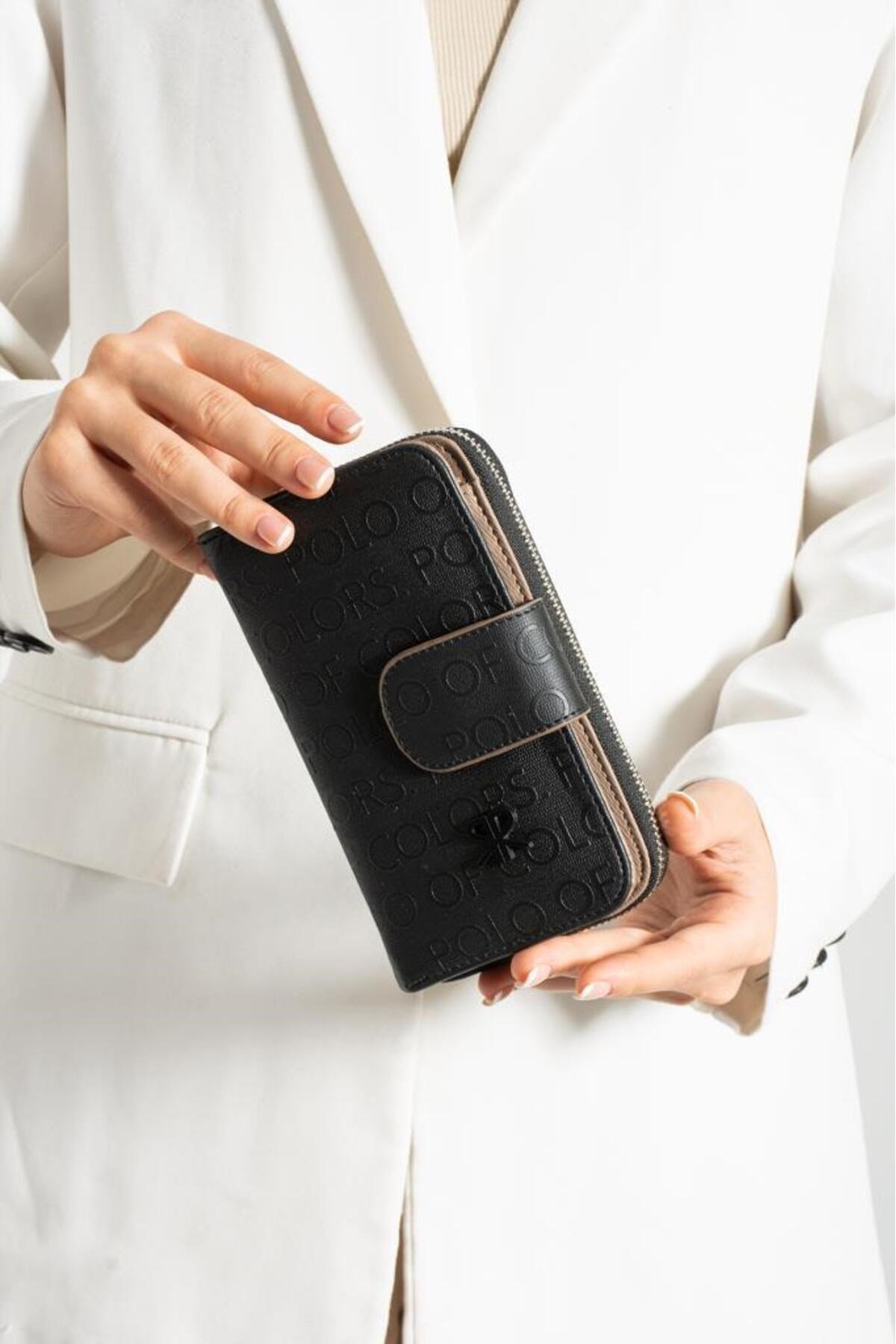 Nili Siyahkumgofraj Baskı Kadın El Cüzdanı 10x17 Ebatında