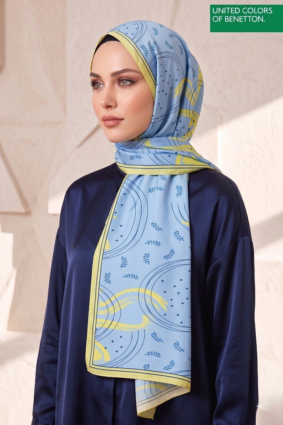 Benetton Fiore Desenli Şal B-S-1015 Mavi
