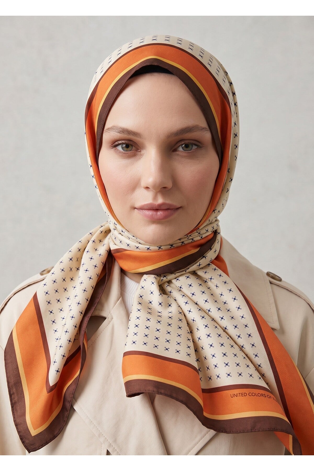 Benetton Sıena Desenli Eşarp B-E-1001 Turuncu