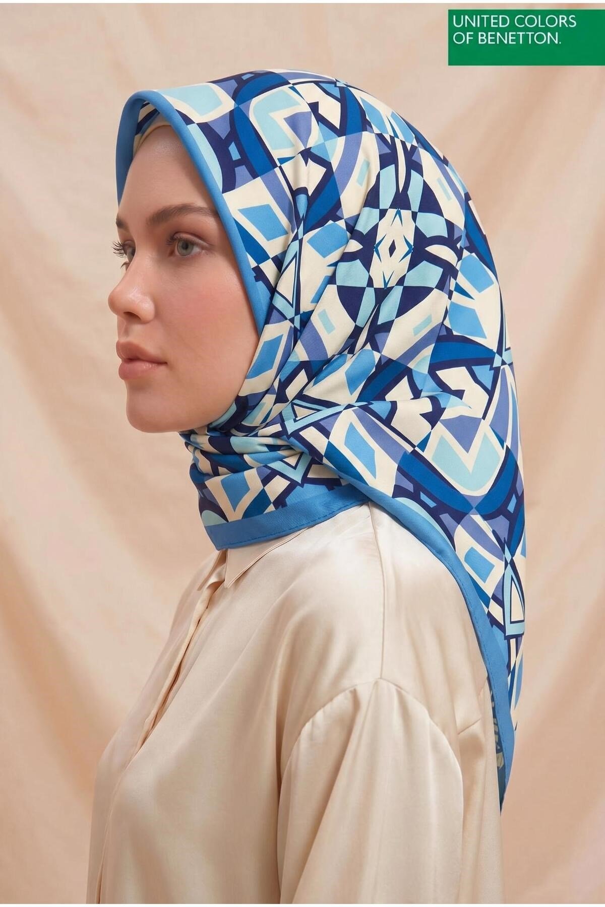 Benetton Sıena Desenli Eşarp B-E-1003 Mavi