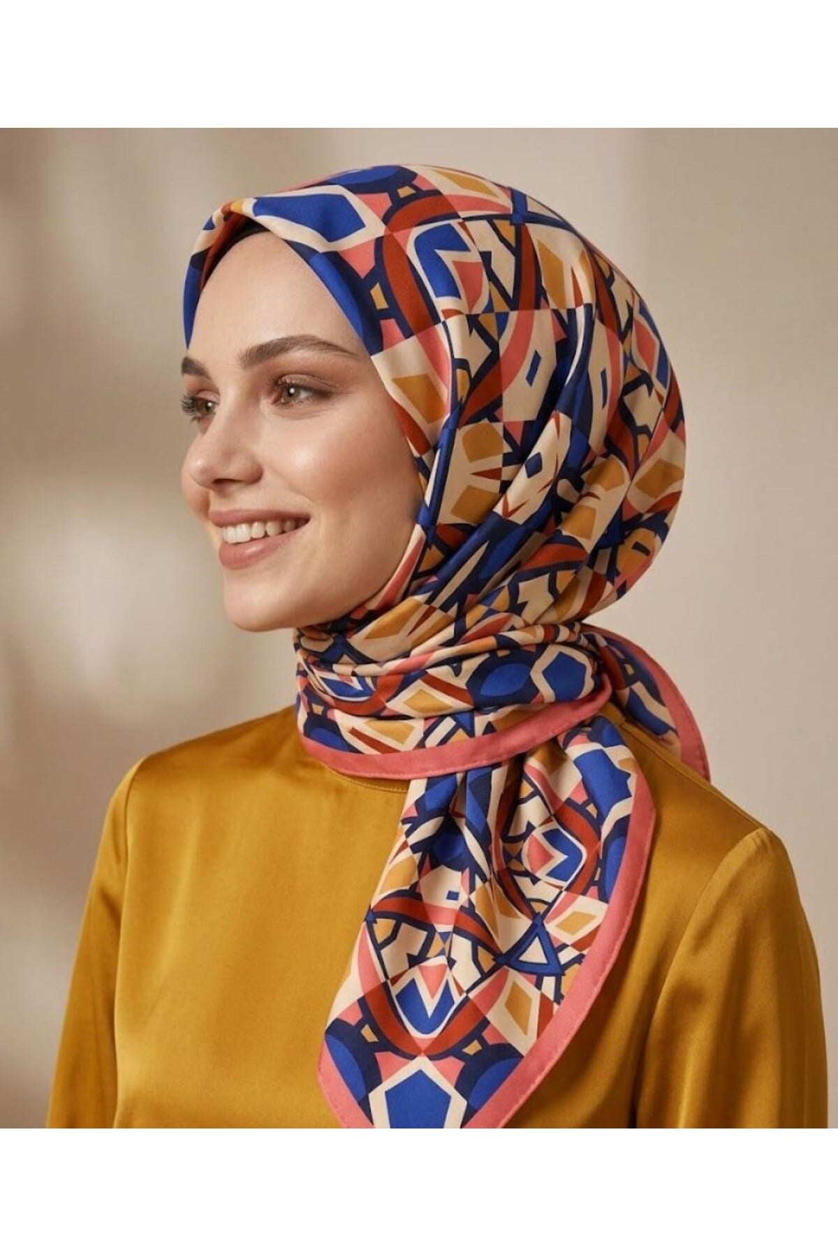 Benetton Sıena Desenli Eşarp B-E-1003 Kiremit