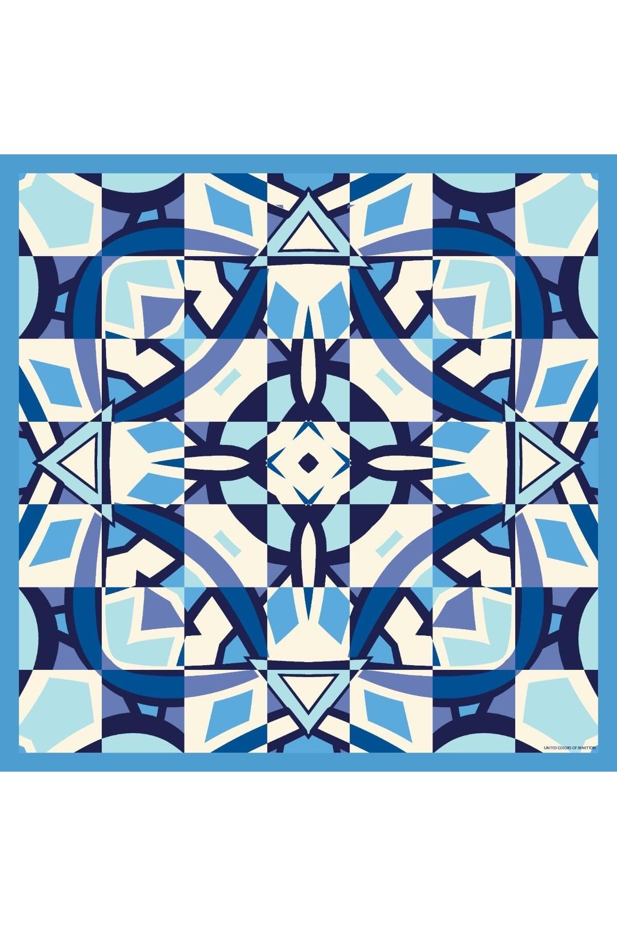 Benetton Sıena Desenli Eşarp B-E-1003 Mavi