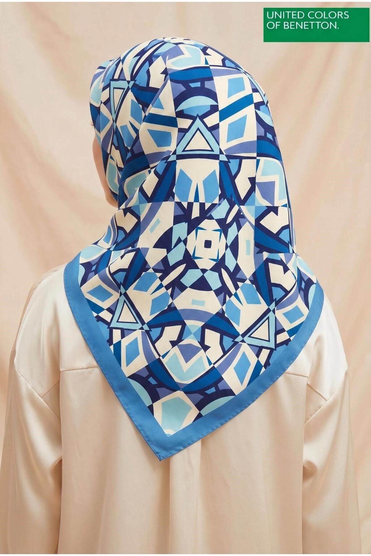 Benetton Sıena Desenli Eşarp B-E-1003 Mavi