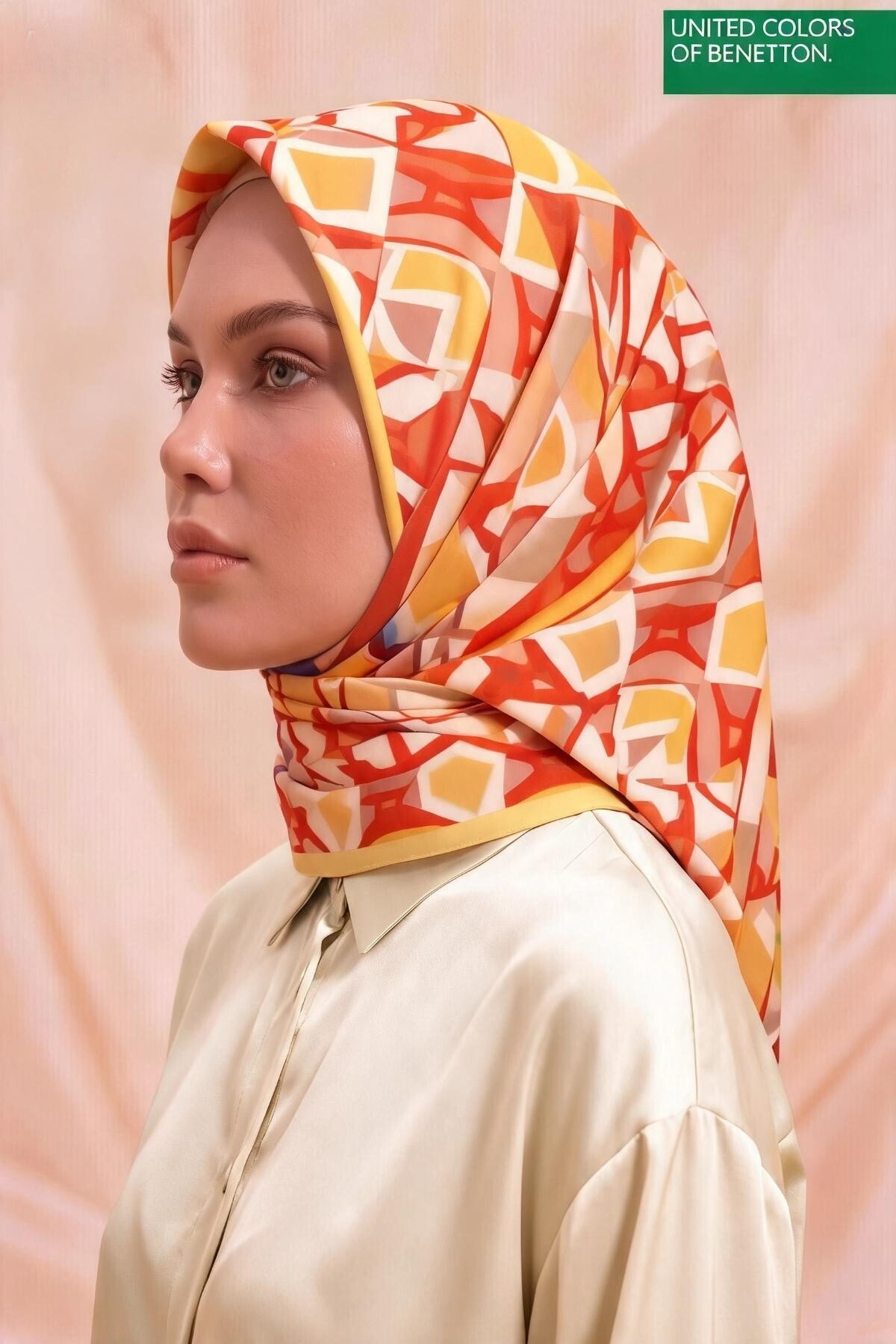 Benetton Sıena Desenli Eşarp B-E-1003 Sarı