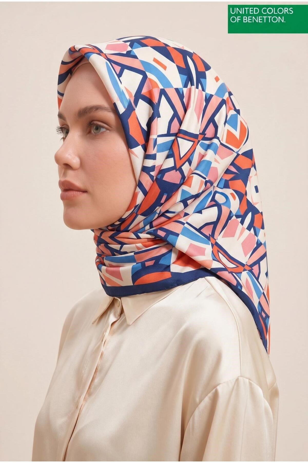 Benetton Sıena Desenli Eşarp B-E-1003 Lacivert