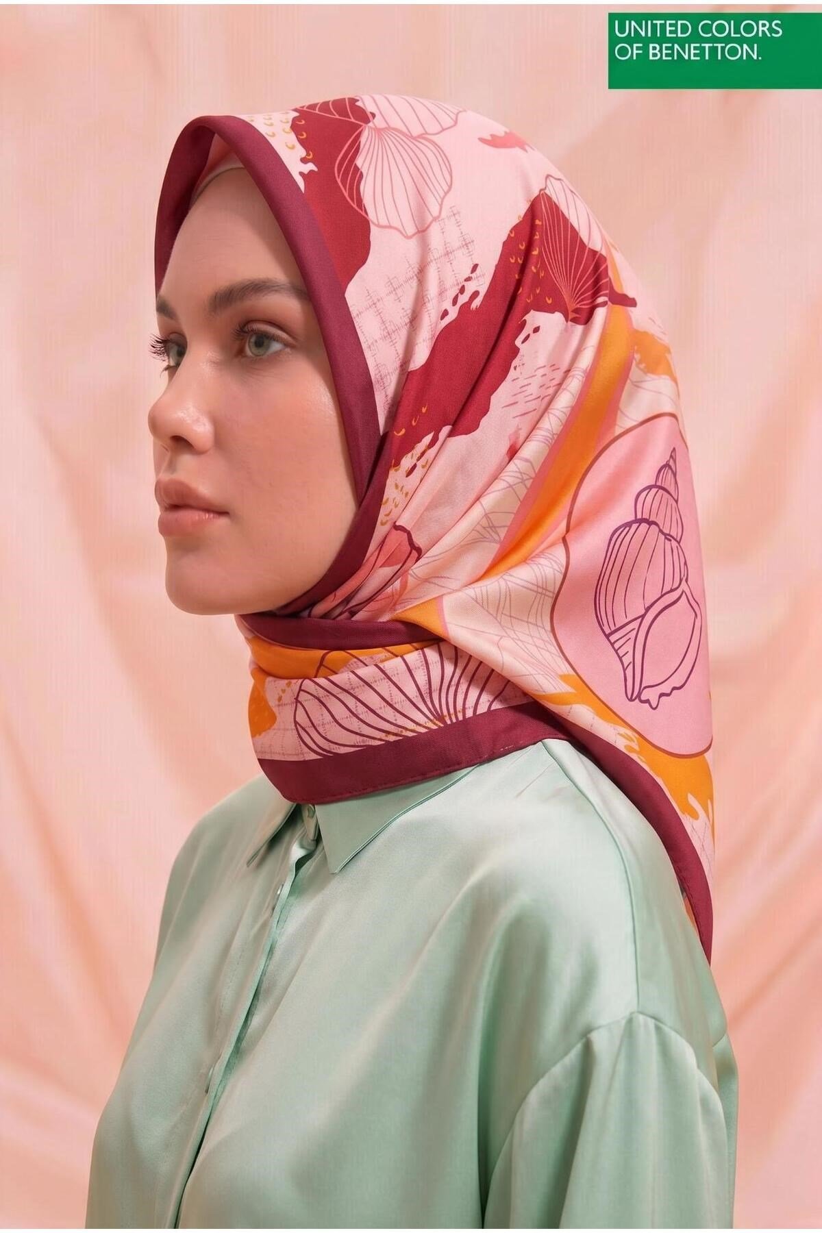 Benetton Sıena Desenli Eşarp B-E-1006 Bordo