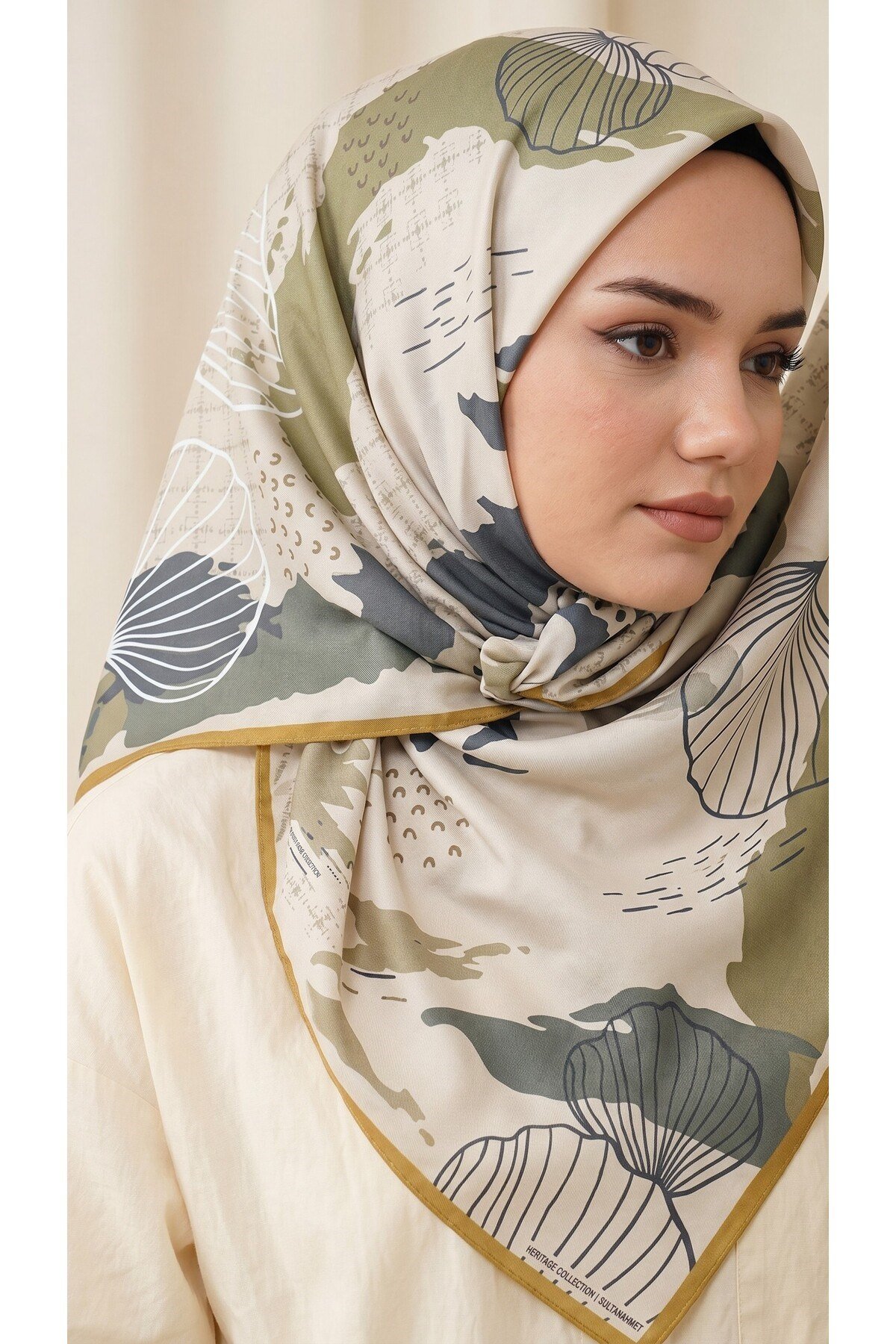 Benetton Sıena Desenli Eşarp B-E-1006 Hardal