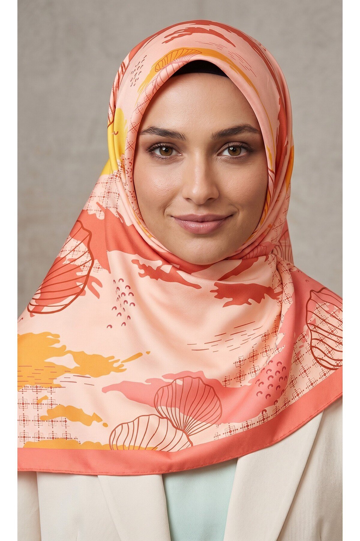 Benetton Sıena Desenli Eşarp B-E-1006 Somon
