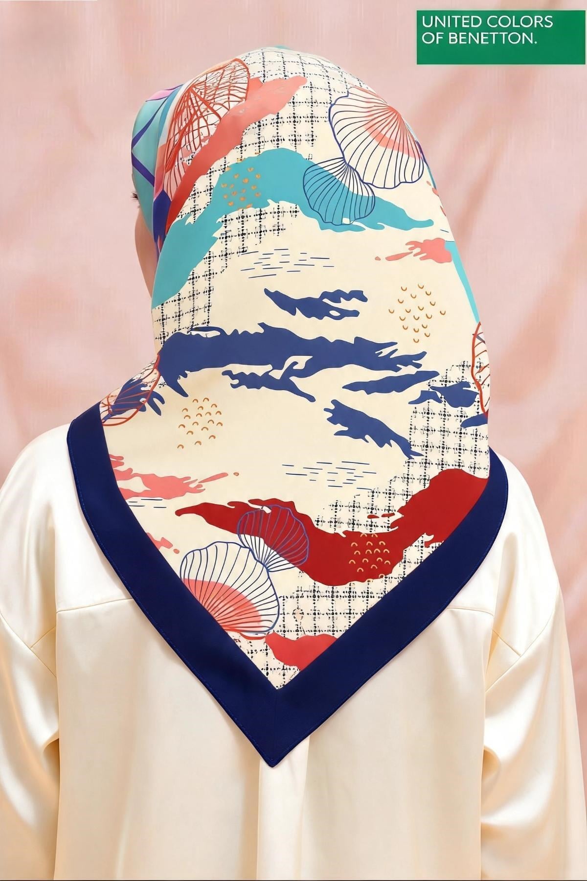 Benetton Sıena Desenli Eşarp B-E-1006 Lacivert