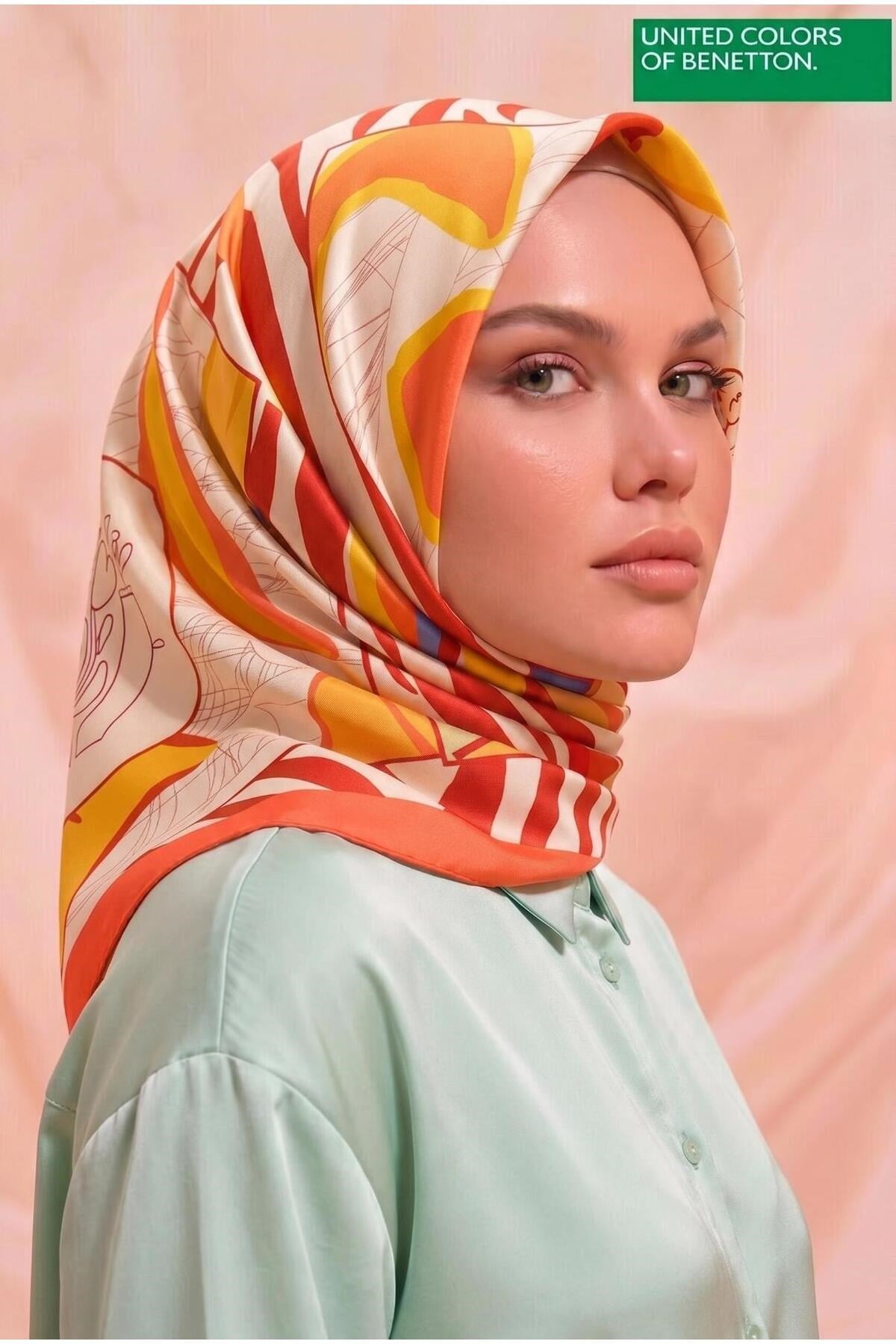 Benetton Sıena Desenli Eşarp B-E-1009 Turuncu