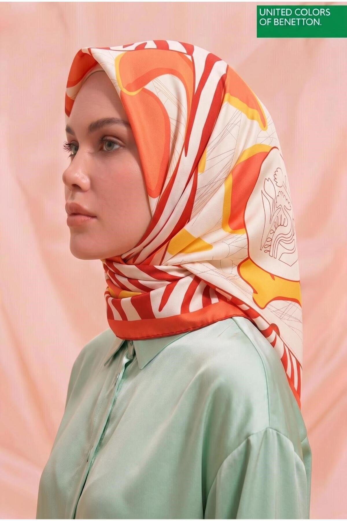 Benetton Sıena Desenli Eşarp B-E-1009 Turuncu