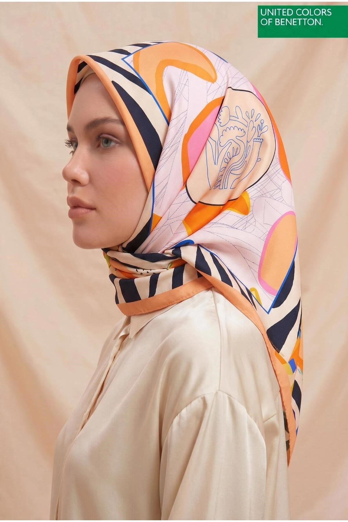 Benetton Sıena Desenli Eşarp B-E-1009 Somon