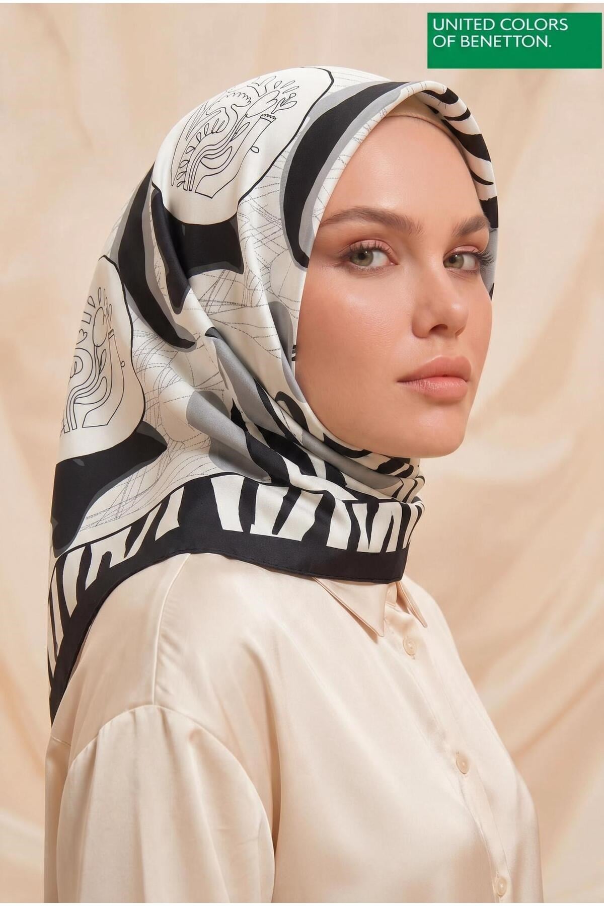 Benetton Sıena Desenli Eşarp B-E-1009 Gri