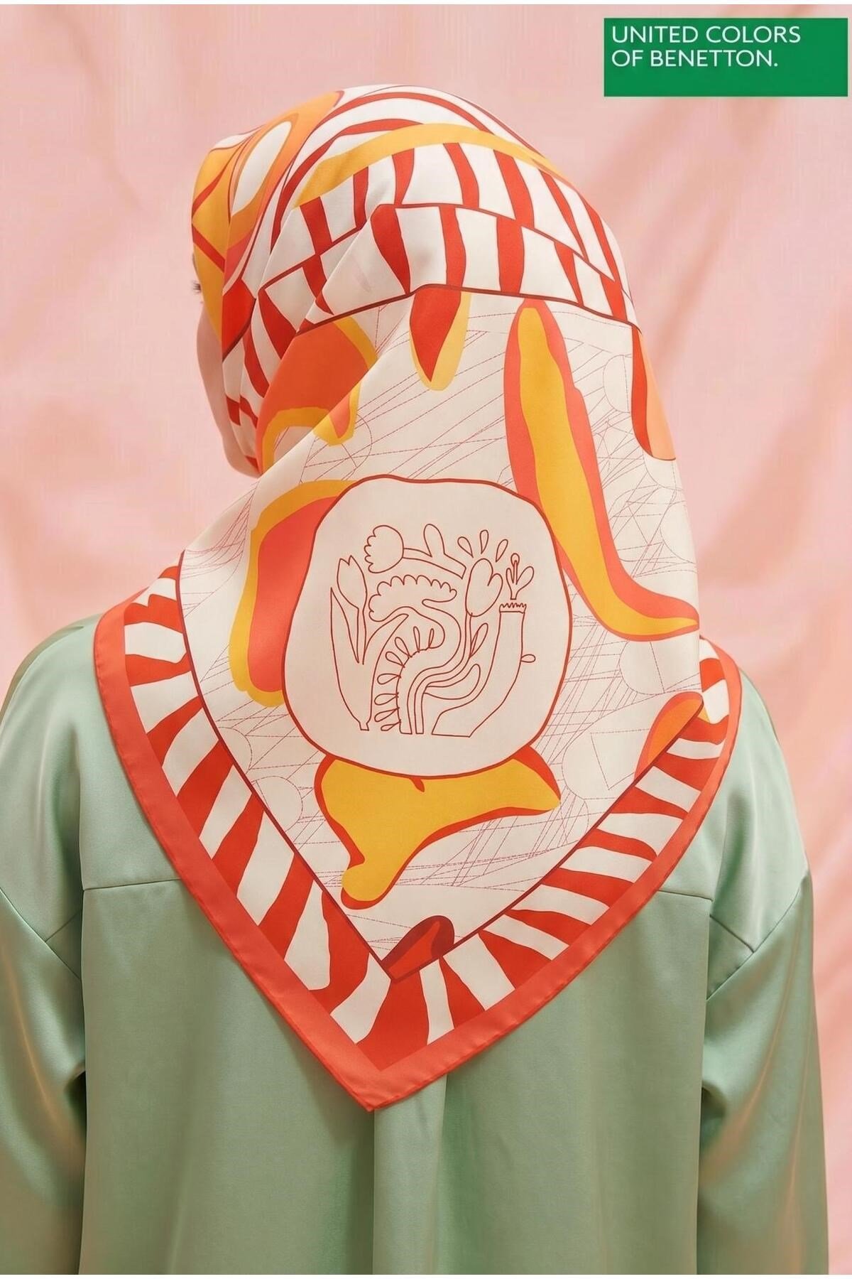 Benetton Sıena Desenli Eşarp B-E-1009 Turuncu