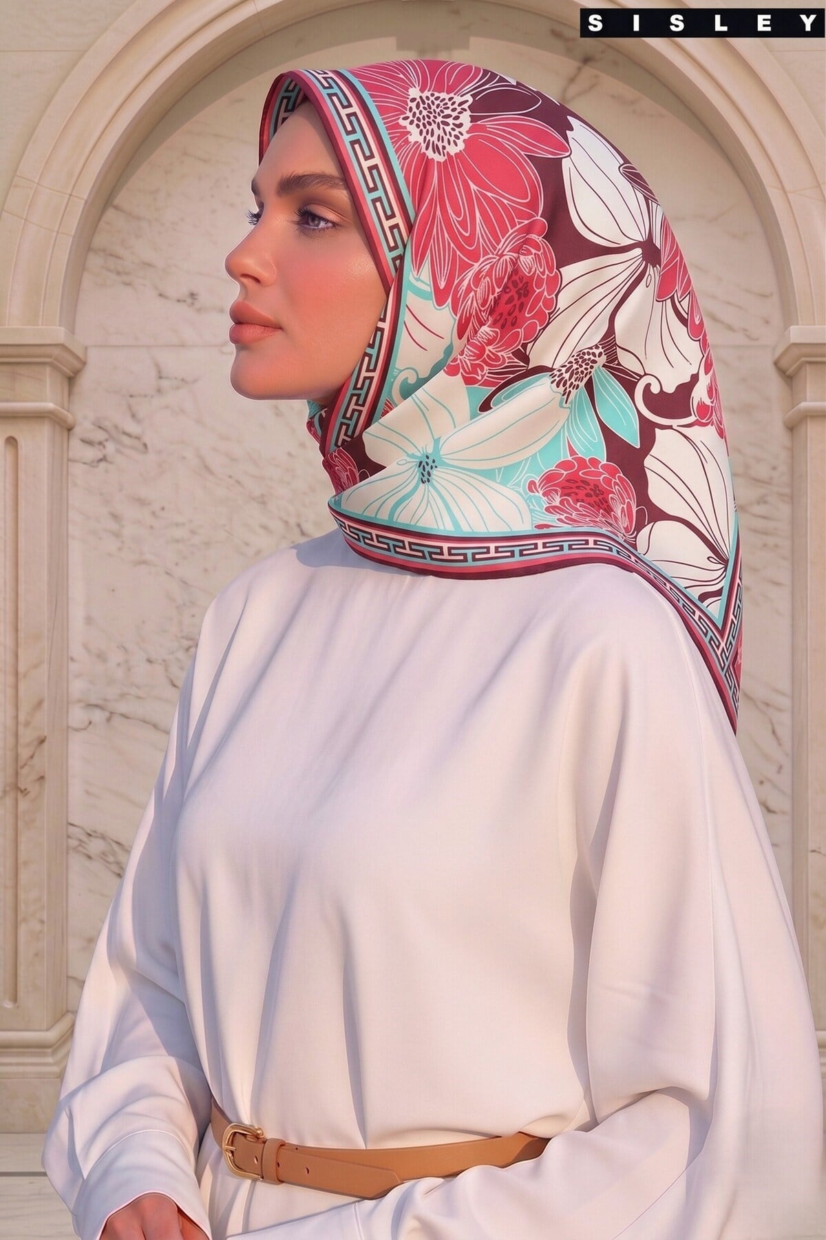 Sisley Elisa Desenli Eşarp S-E-2002 Gül Kurusu