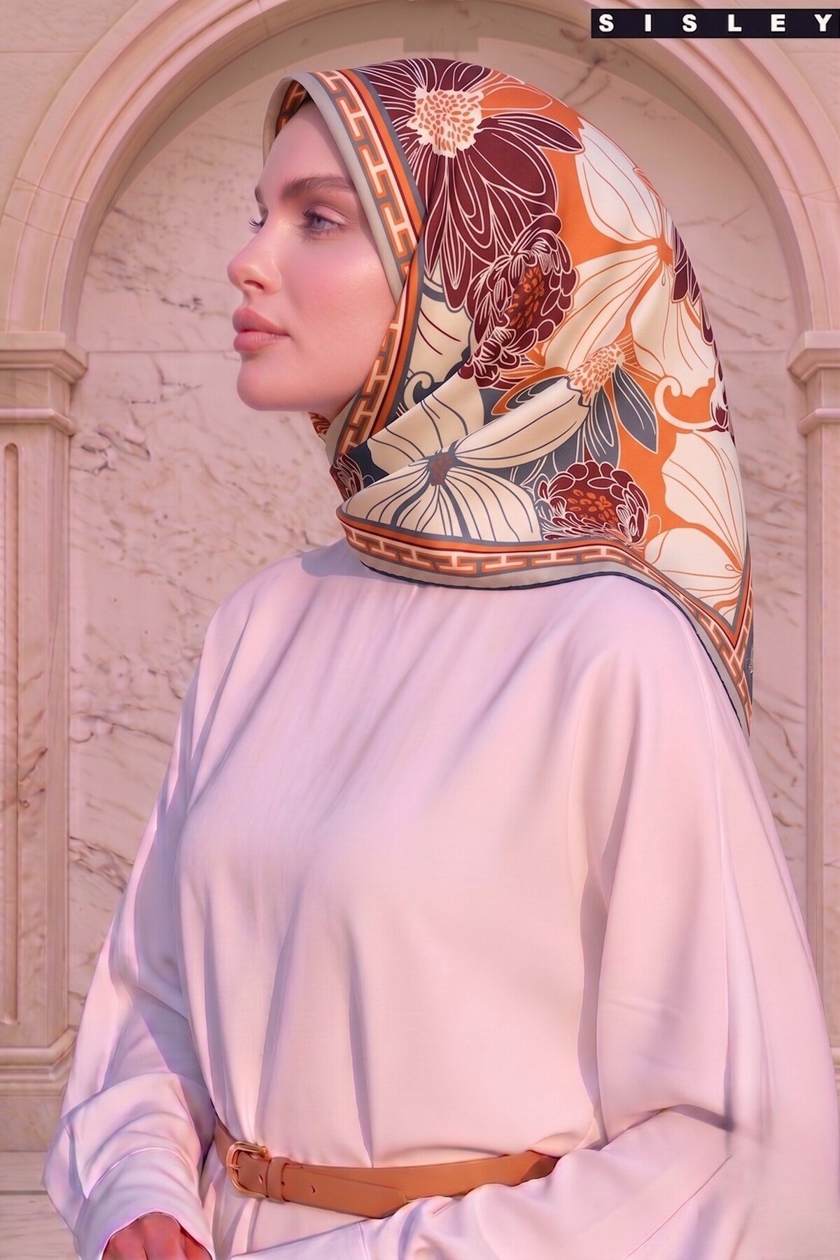 Sisley Elisa Desenli Eşarp S-E-2002 Kiremit