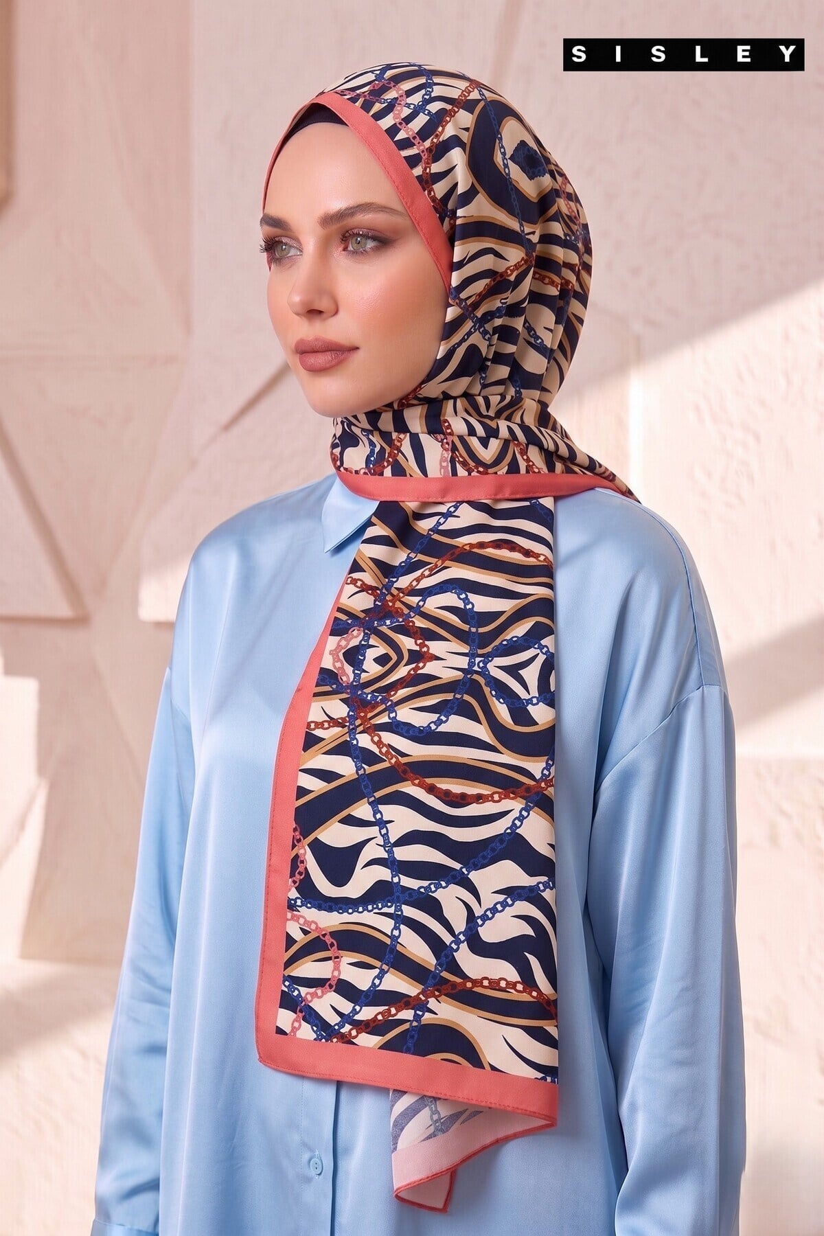 Sisley Esila Desenli Şal S-S-2009 Mavi