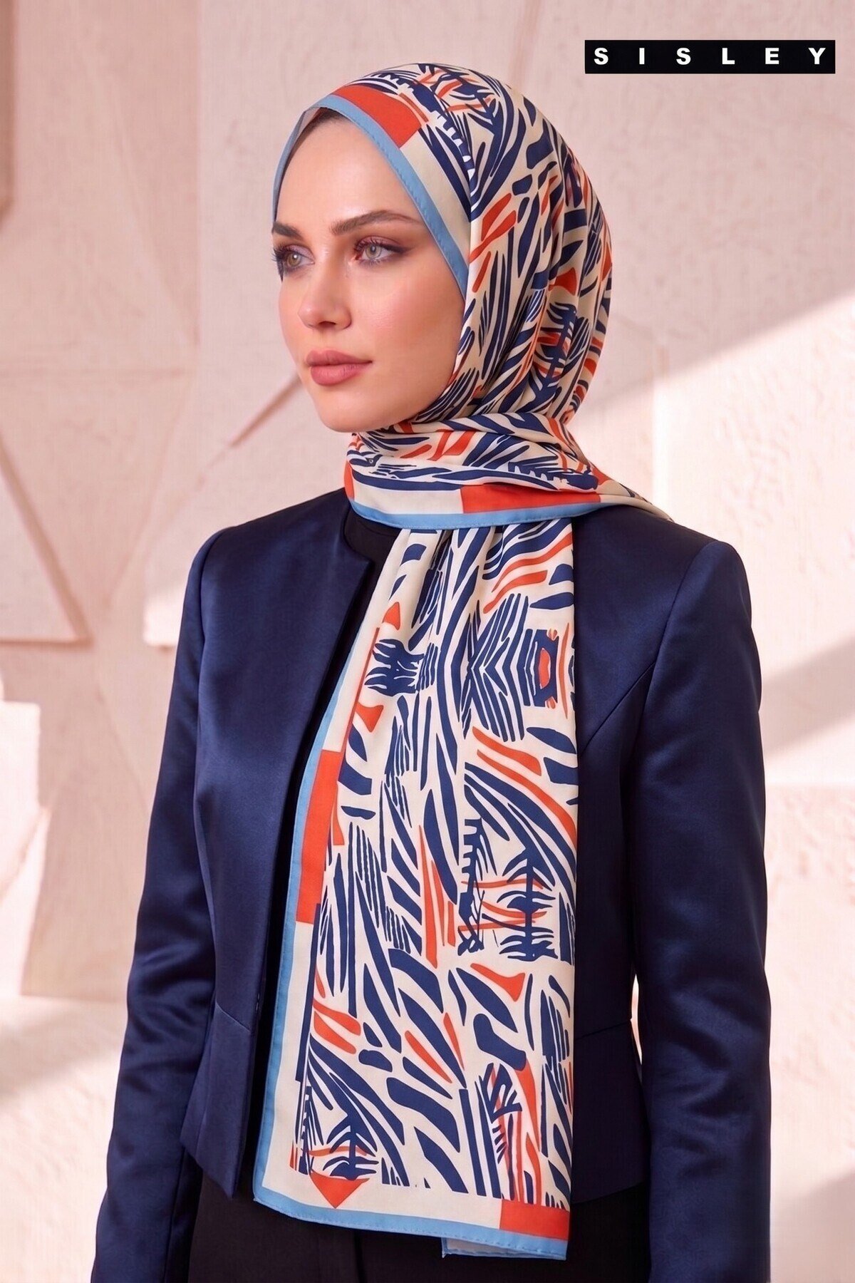 Sisley Esila Desenli Şal S-S-2012 Mavi