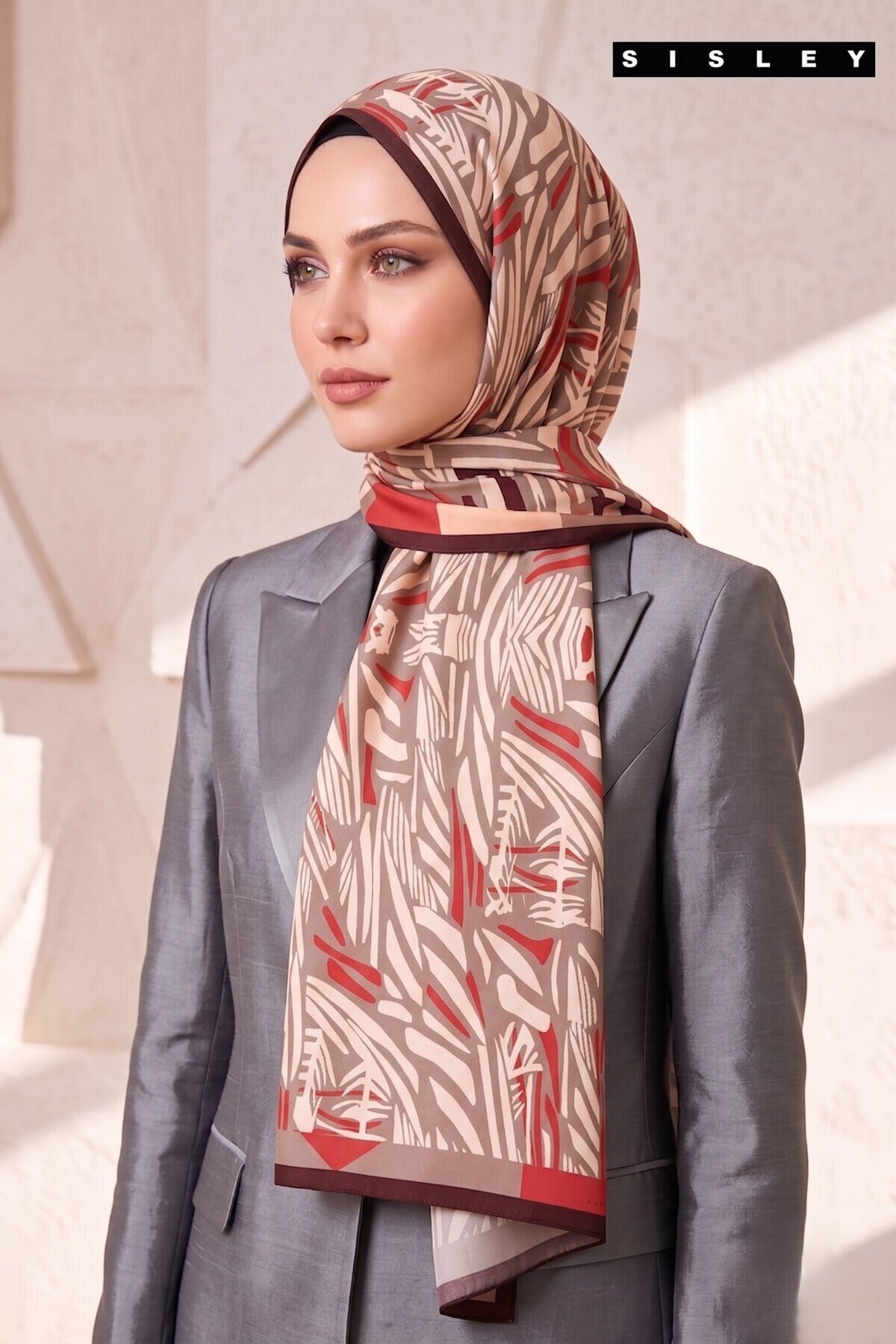 Sisley Esila Desenli Şal S-S-2012 Vizon