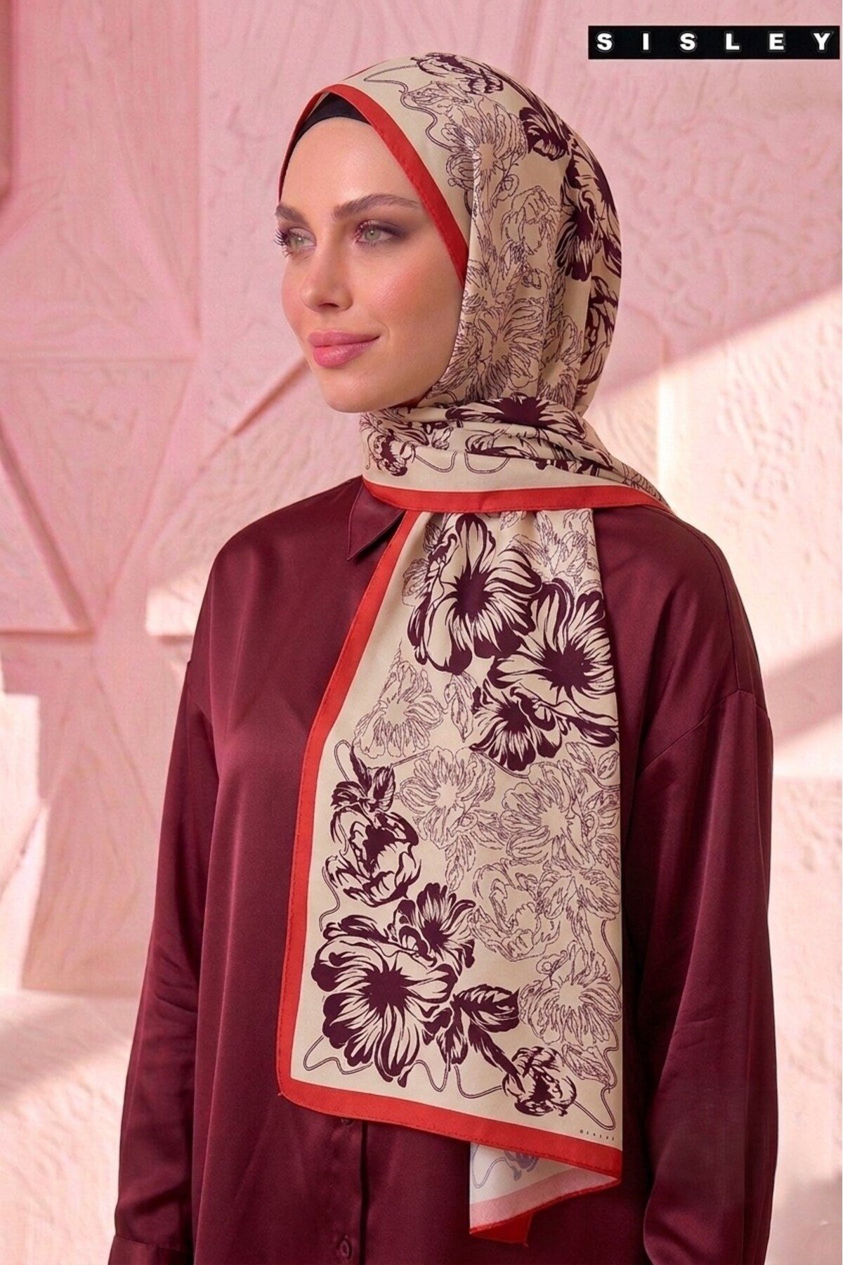 Sisley Esila Desenli Şal S-S-2013 Bordo