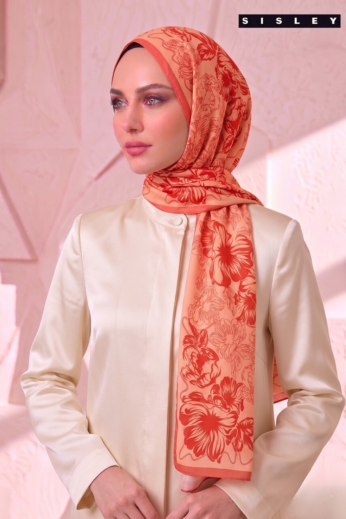 Sisley Esila Desenli Şal S-S-2013 Şeftali