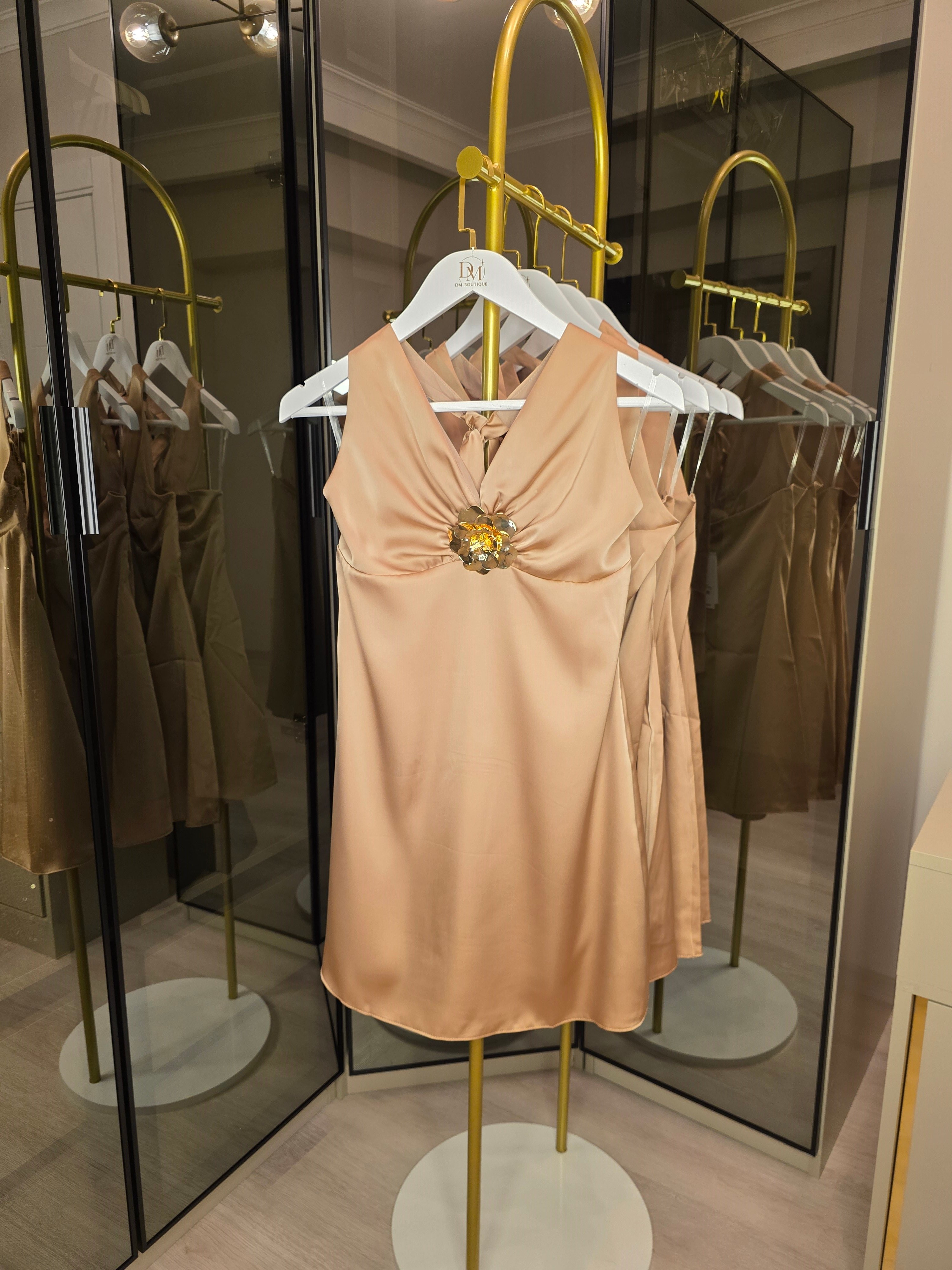 Gold Tokalı Saten Elbise