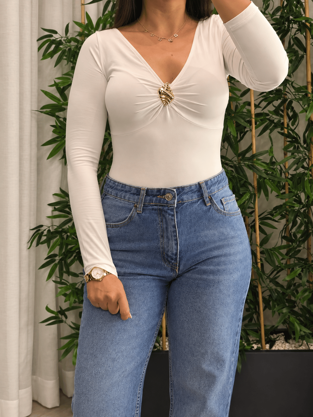 TOKA DETAYLI EKRU BODYSUIT