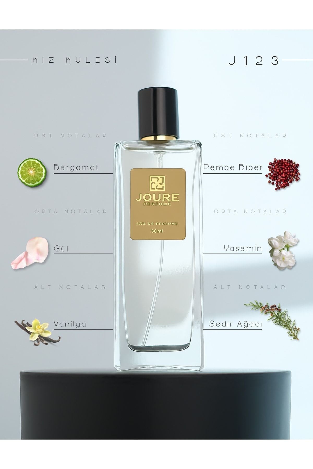 J123- Beyaz Çiçekler Meyveli Pudralı Gül Kokulu Kalıcı Kadın Parfüm 50 ml Edp