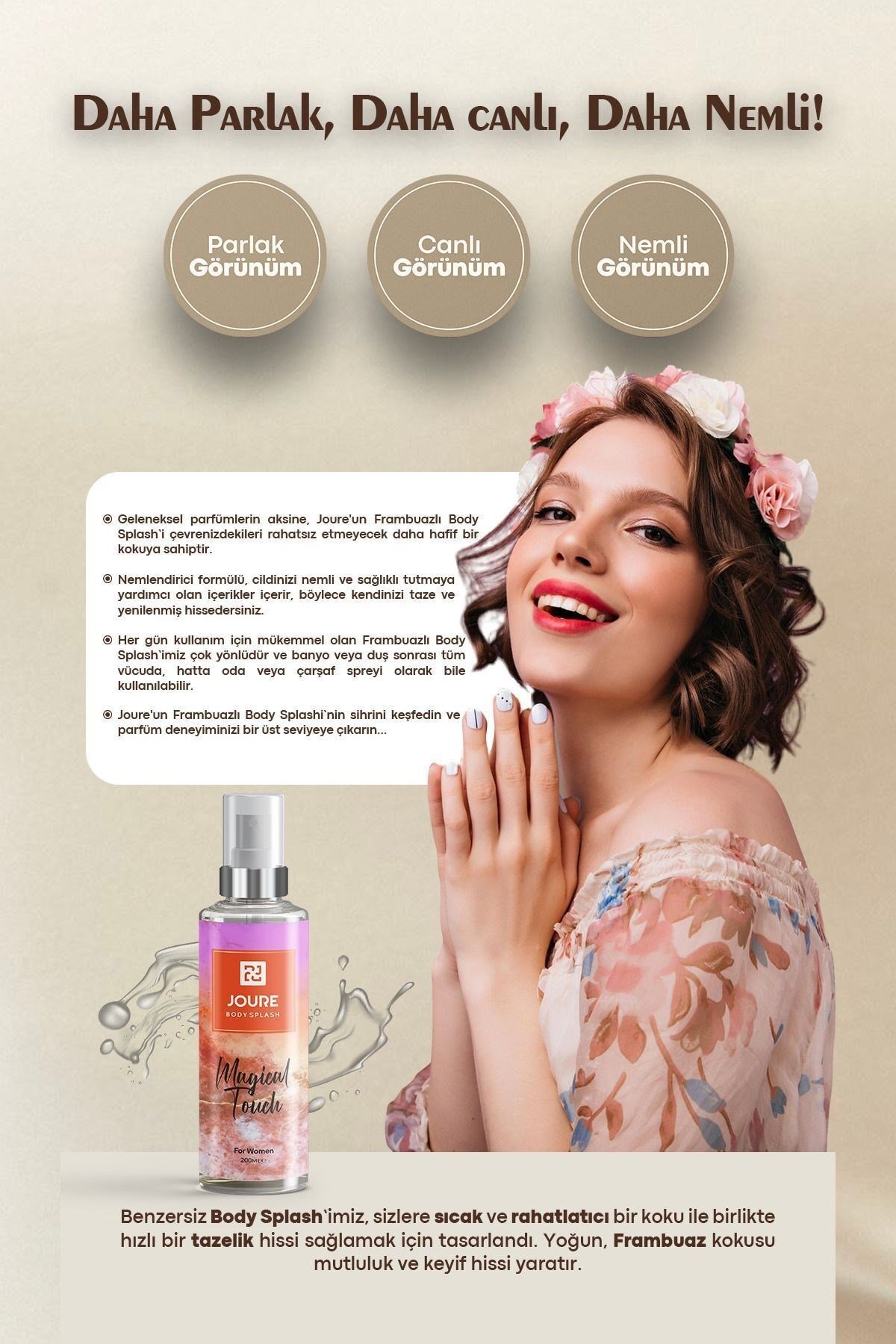 Kalıcı Beyaz Çiçekler Meyveli Pudralı Gül Kokulu Ve Nemlendirme Etkili Kadın Vücut Spreyi 200 ml