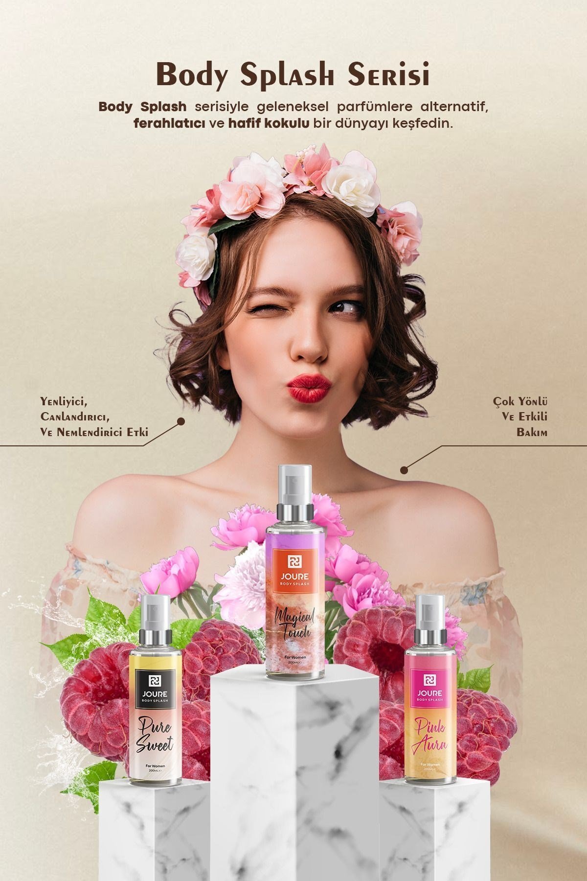 Kalıcı Beyaz Çiçekler Meyveli Pudralı Gül Kokulu Ve Nemlendirme Etkili Kadın Vücut Spreyi 200 ml