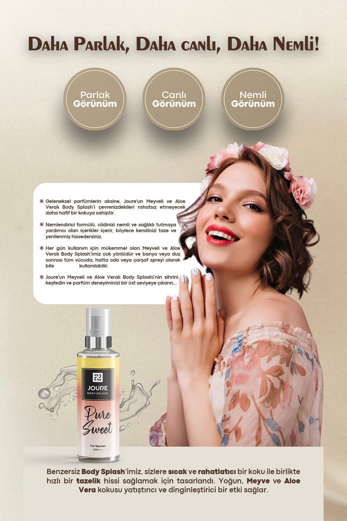 Kalıcı Pure Sweet Kokusu Ve Nemlendirme Etkili Kadın Vücut Spreyi 200 ml