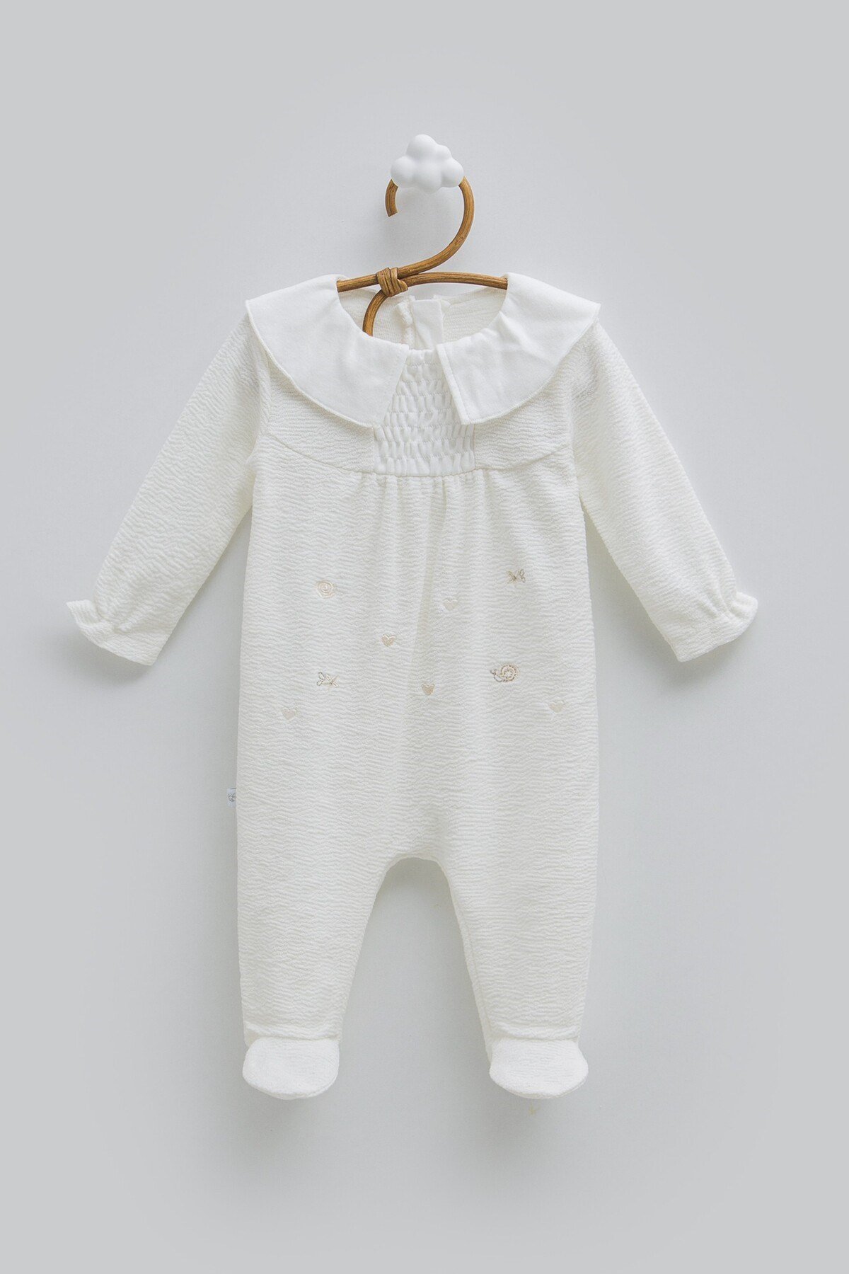 %100 Pamuk Kız Bebek Tulumu Nakışlı Bebe Yakalı Tulum(1-3 , 3-6 aylar patikli)-(6-9 ay patiksiz)