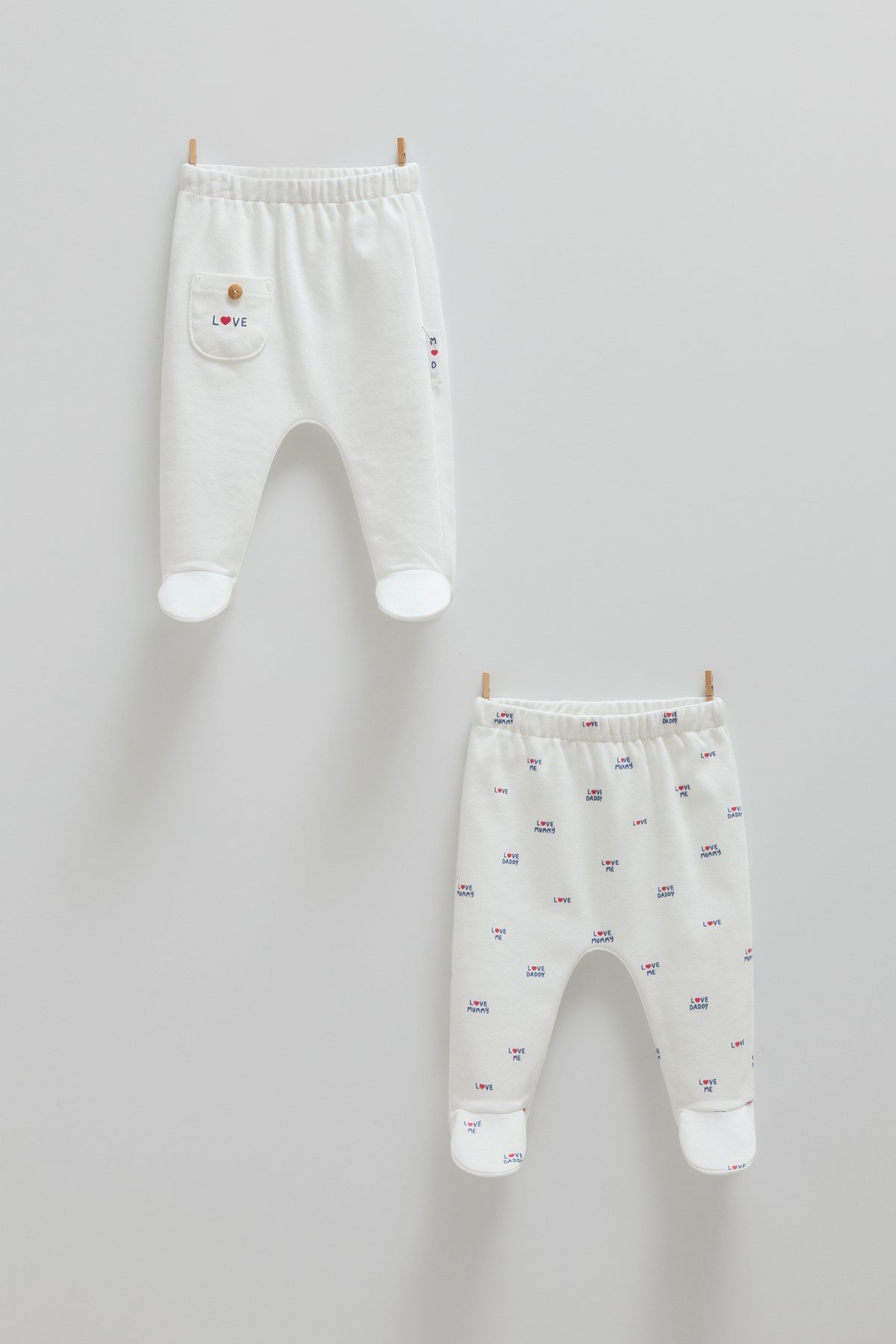 2'Lİ BEBEK PANTOLON KIZ BEBEK %100 PAMUK ( 0-1,1-3,3-6 AYLAR PATİKLİ 6-9 AY PATİKSİZ)  RENK-EKRU