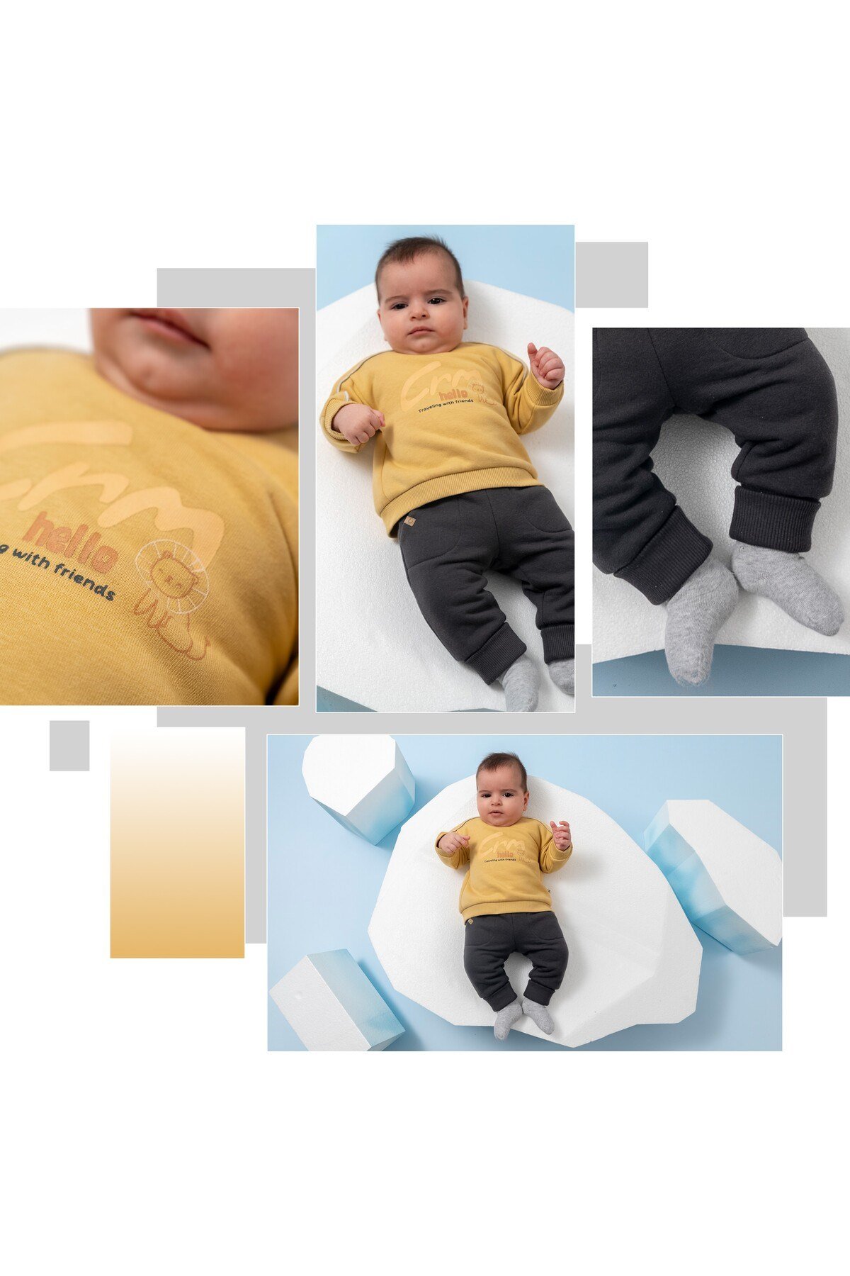 3 İplik Şardonlu Erkek Bebek Takımı Kışlık Sıcak Tutan 2’li Set
