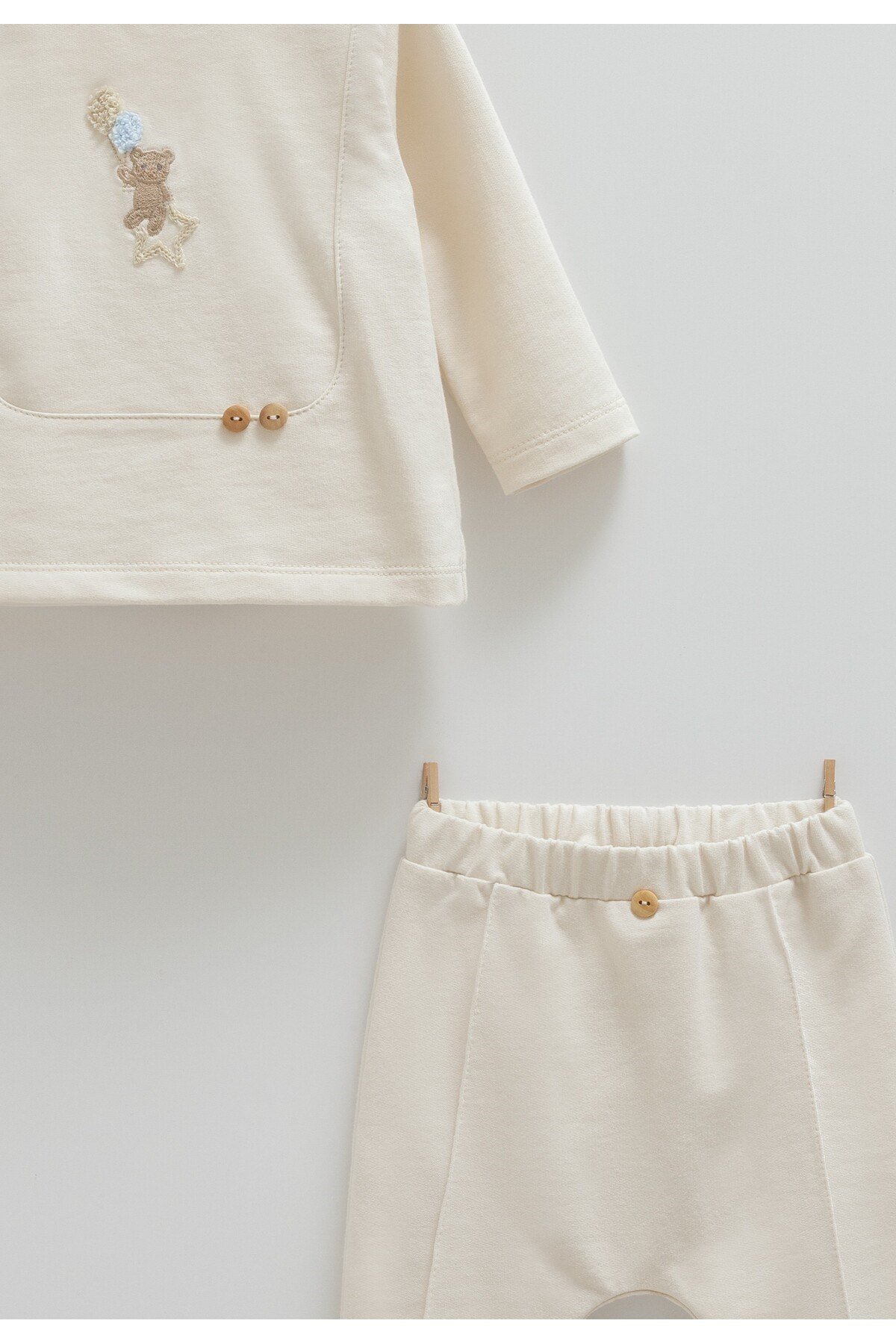 Bebek Takımı Ayıcıklı Sweatshirt Ve Pantolon (3-18 AY ARASI) Interlok Kumaş