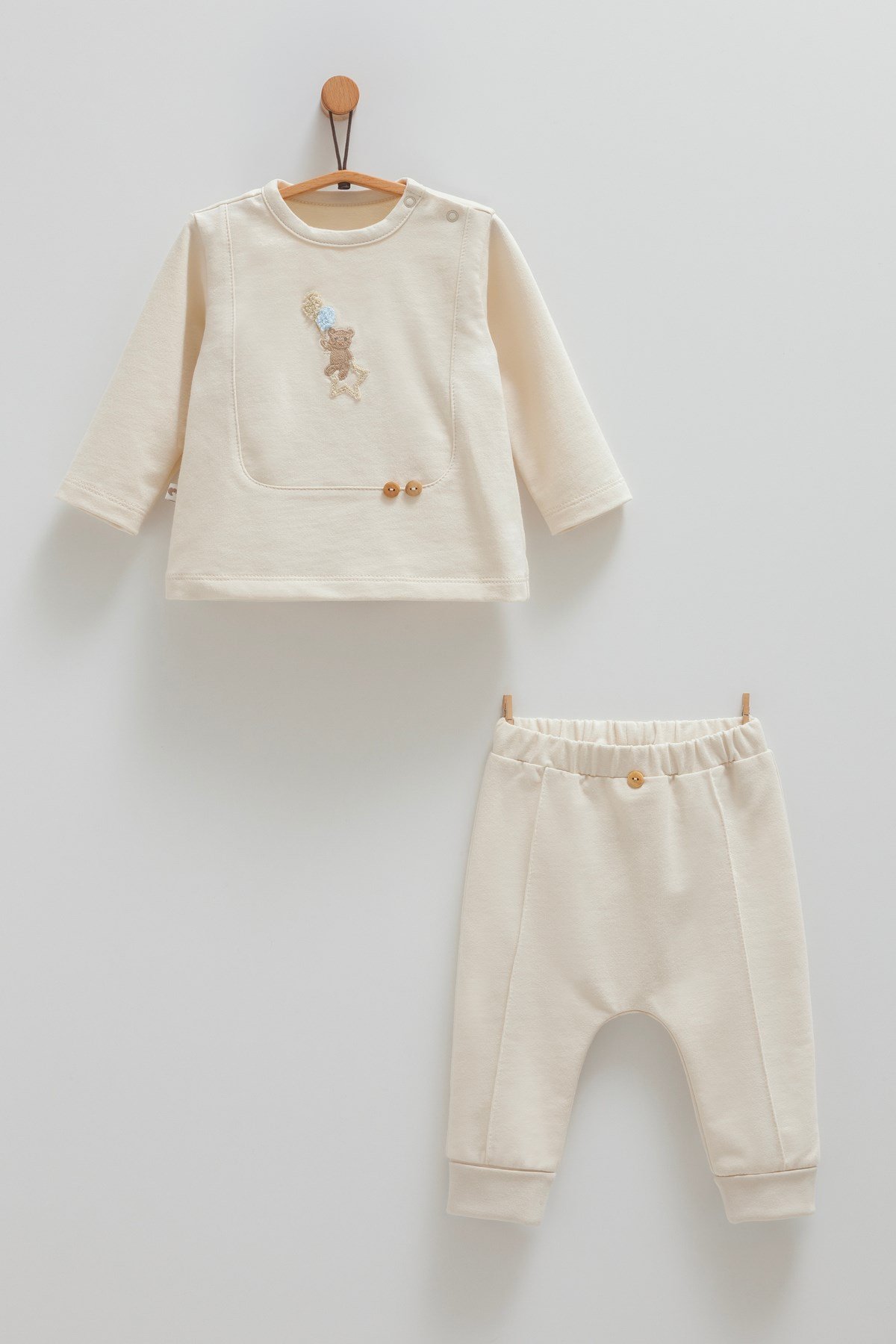 Bebek Takımı Ayıcıklı Sweatshirt Ve Pantolon (3-18 AY ARASI) Interlok Kumaş