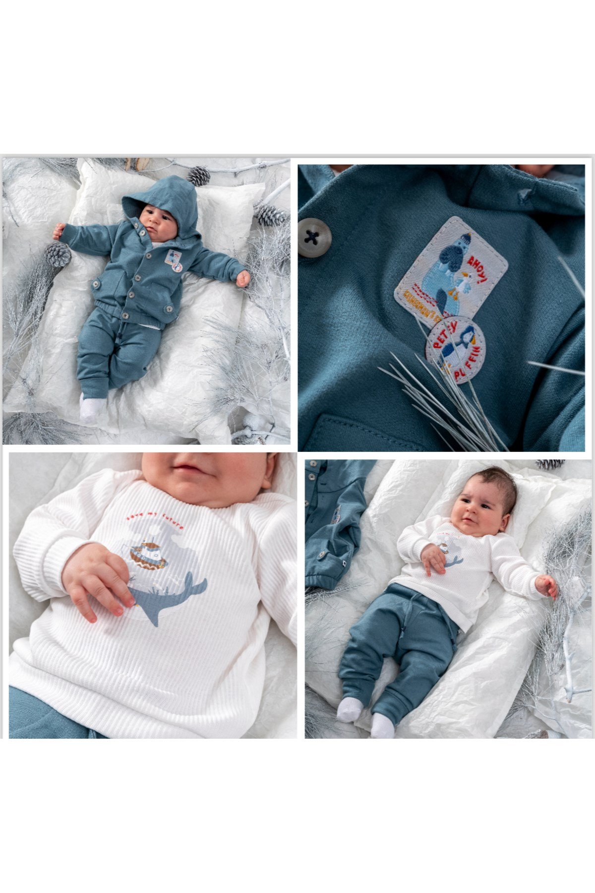 Bebek Takımı Kapüşonlu Hırka Body Pantolon 3lü Set 100%pamuk Renk-petrol
