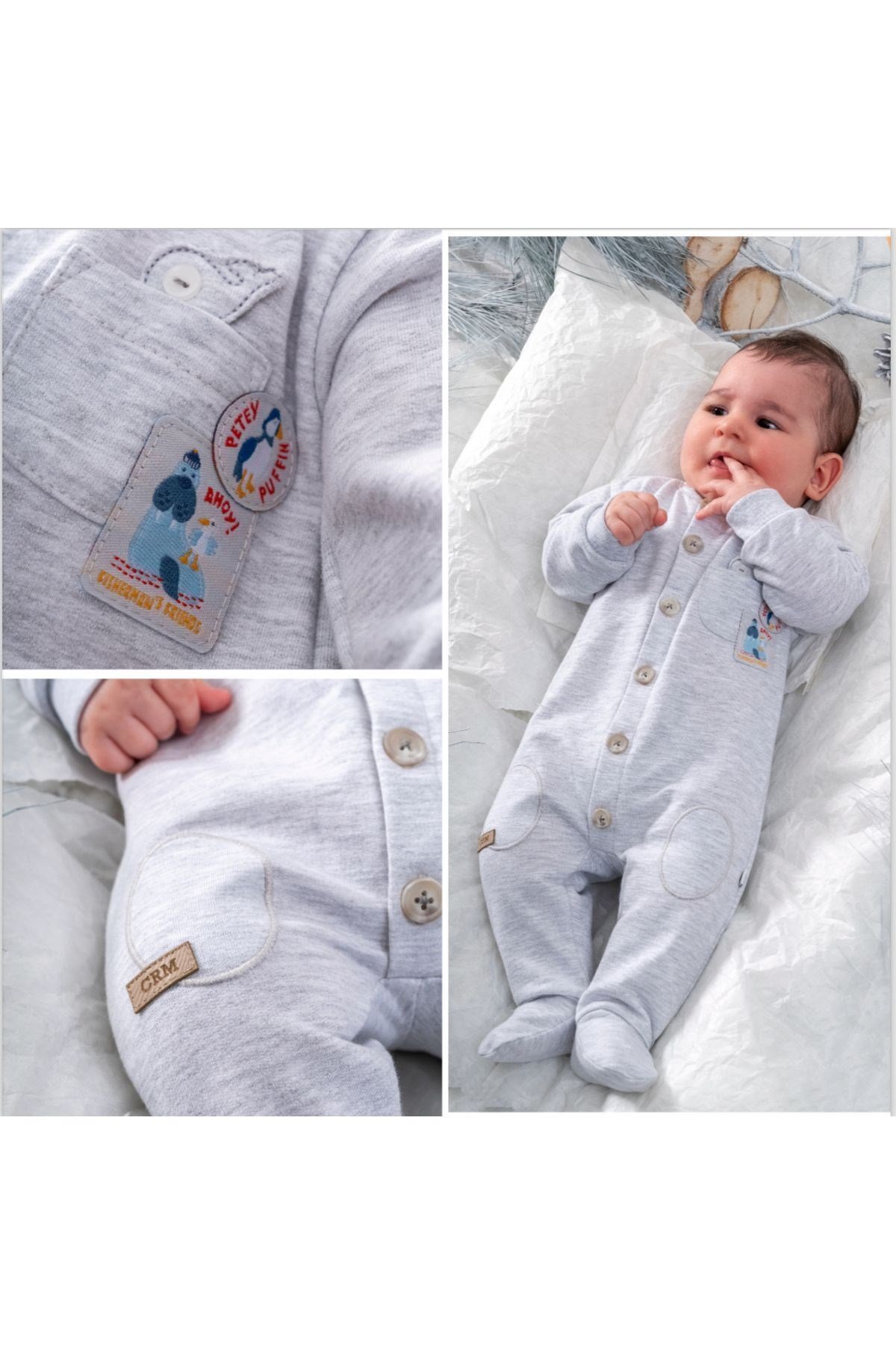 BEBEK TULUMU 100%PAMUK (,1-3, 3-6 AYLAR PATİKLİ 6-9 AY 9-12 AY PATİKSİZDİR) DÜĞMELİ CEP DETAYLI