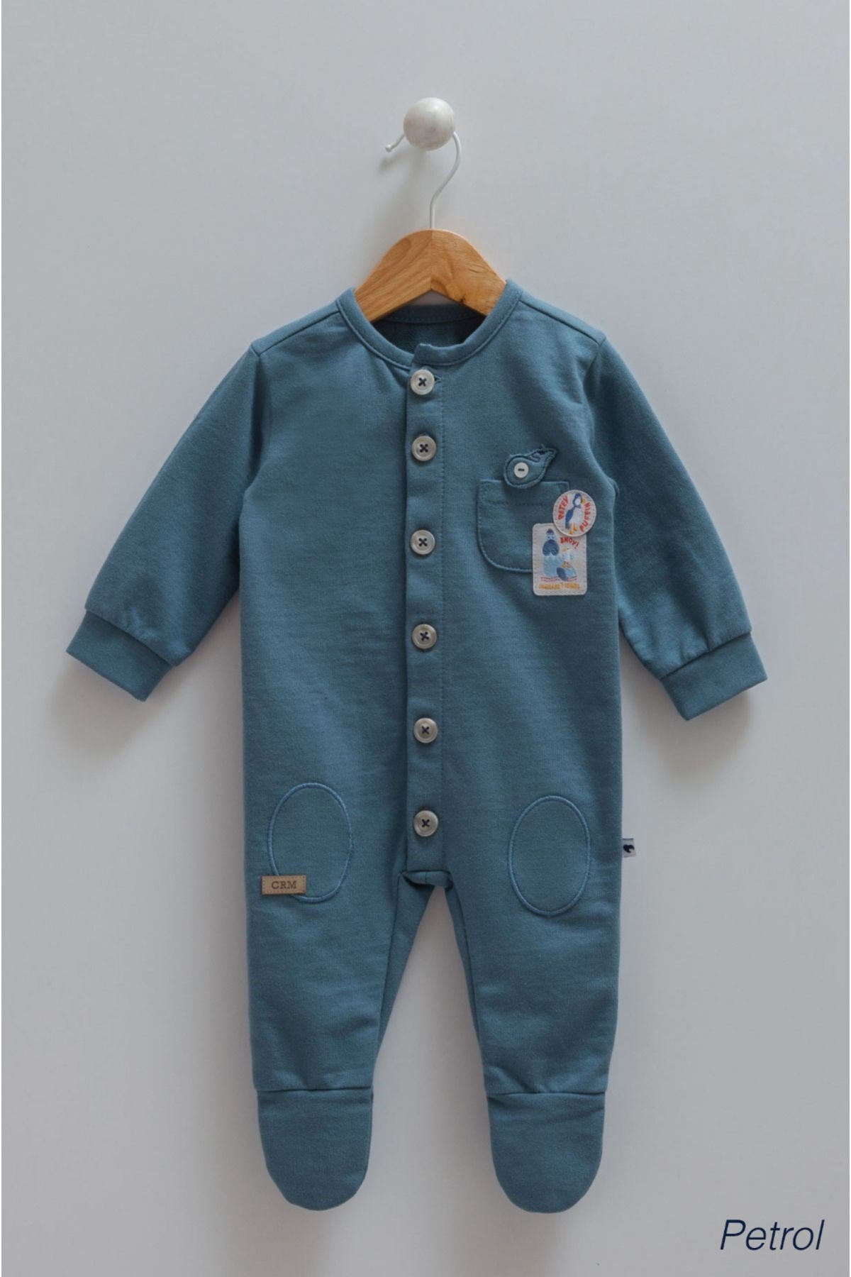 BEBEK TULUMU 100%PAMUK (,1-3, 3-6 AYLAR PATİKLİ 6-9 AY 9-12 AY PATİKSİZDİR) DÜĞMELİ CEP DETAYLI