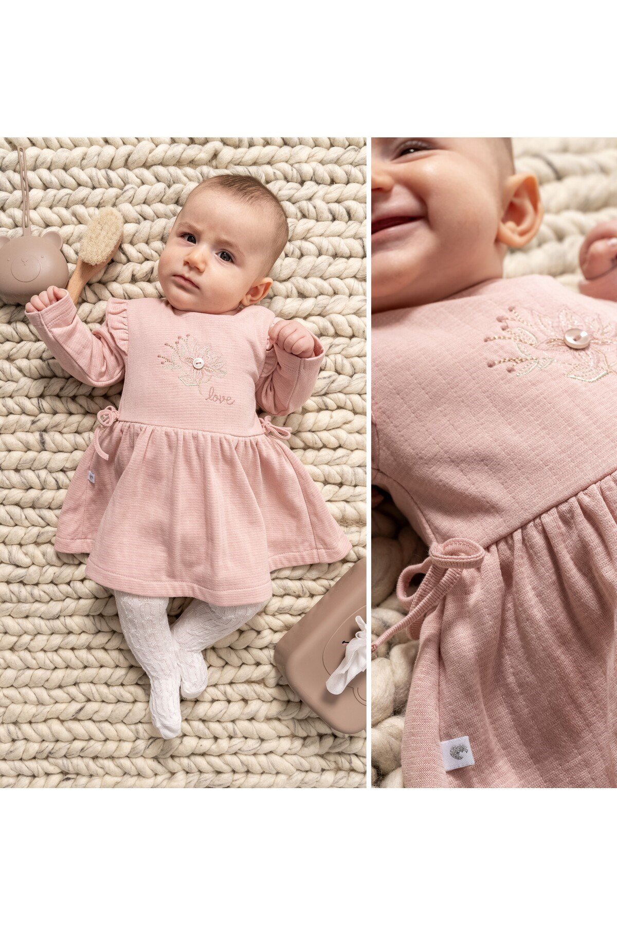 KIZ BEBEK ELBİSE FİYONK DETAYLI 100%PAMUK