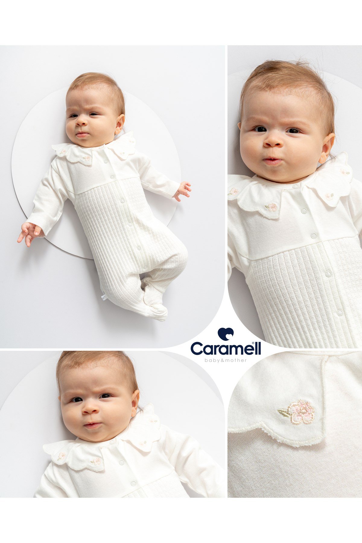 Kız Bebek Tulumu %100 Pamuk Bebe Yaka Çiçek Nakışlı Patikli