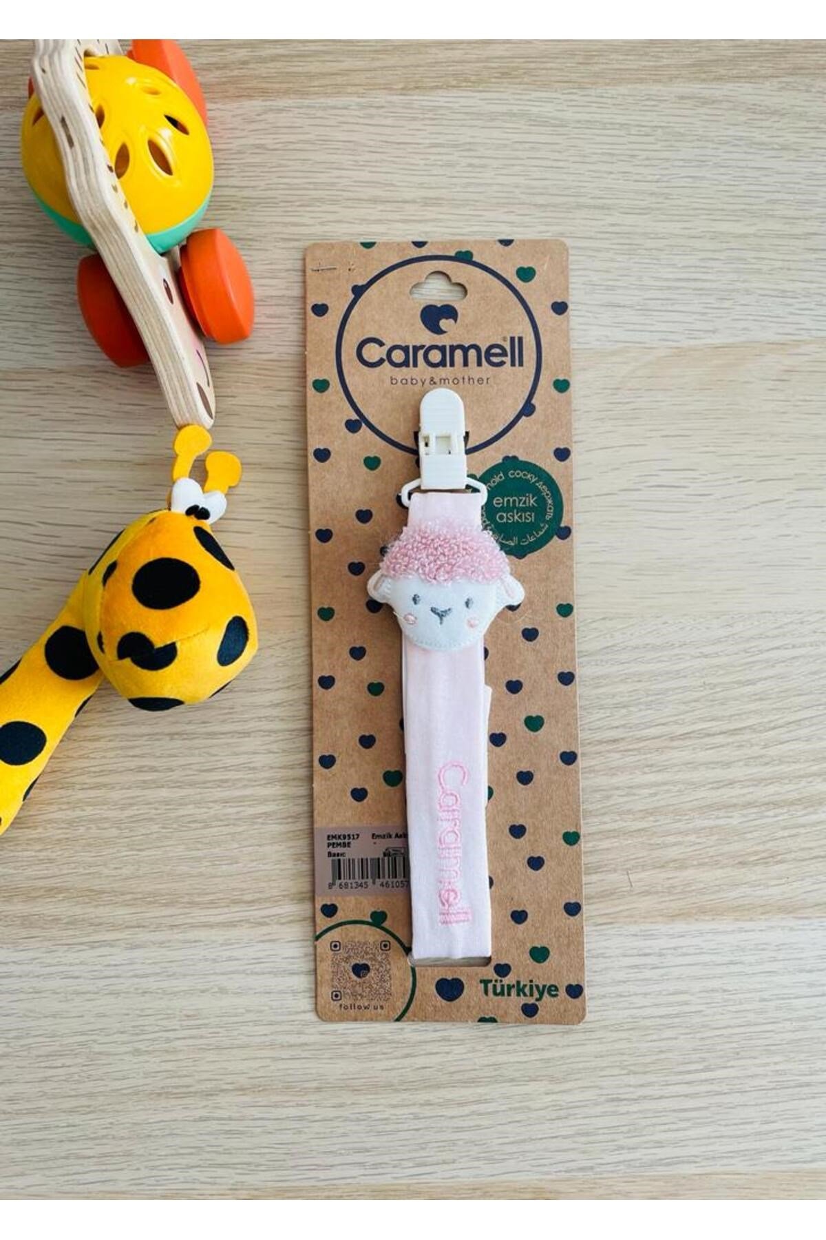 KUZU Desenli Çıngıraklı Emzik Askısı (PEMBE)