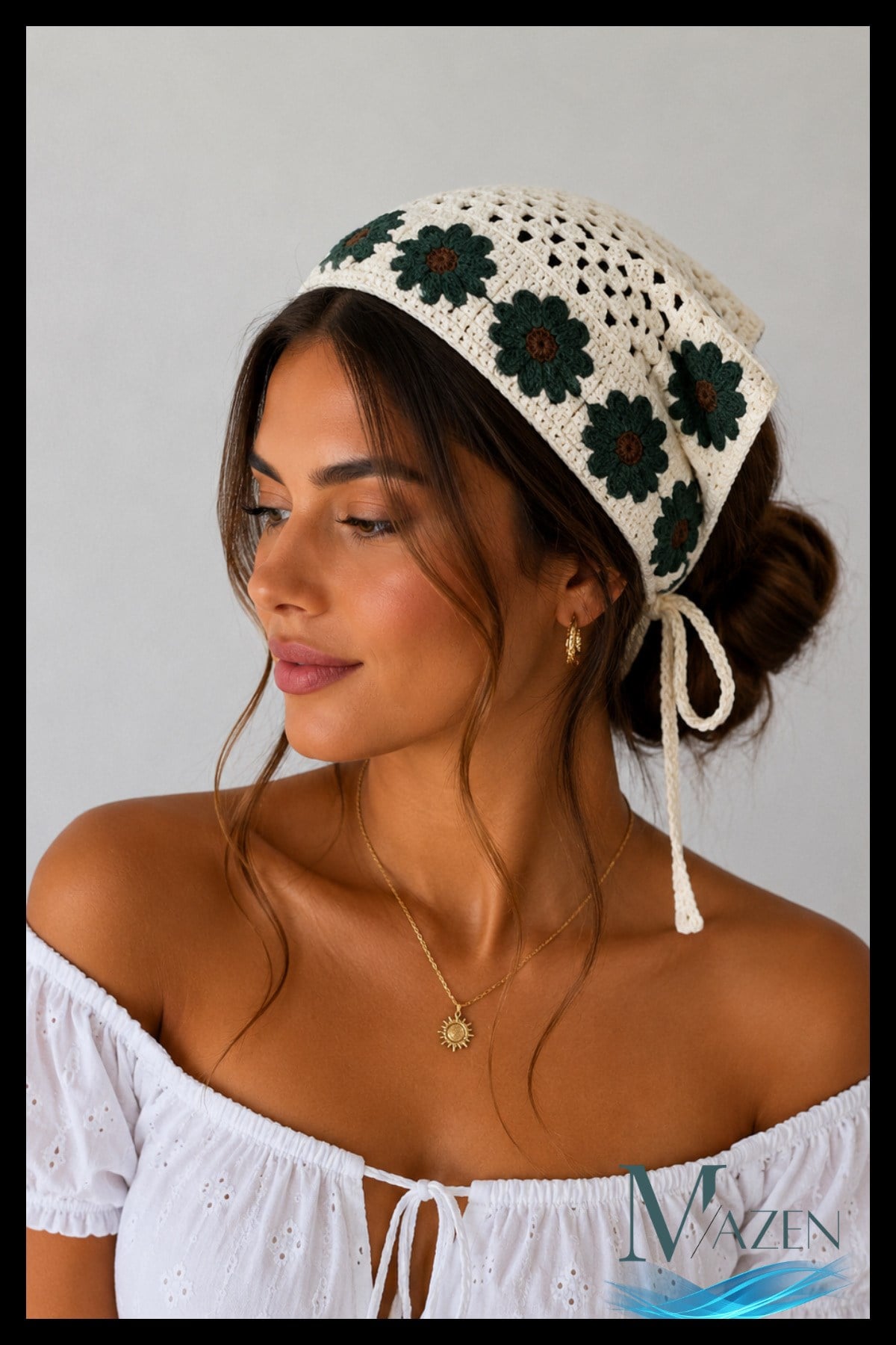 El Örgüsü Papatyalı Bağlamalı Kadın Bandana Bone Bohem Yazlık Saç Aksesuarı