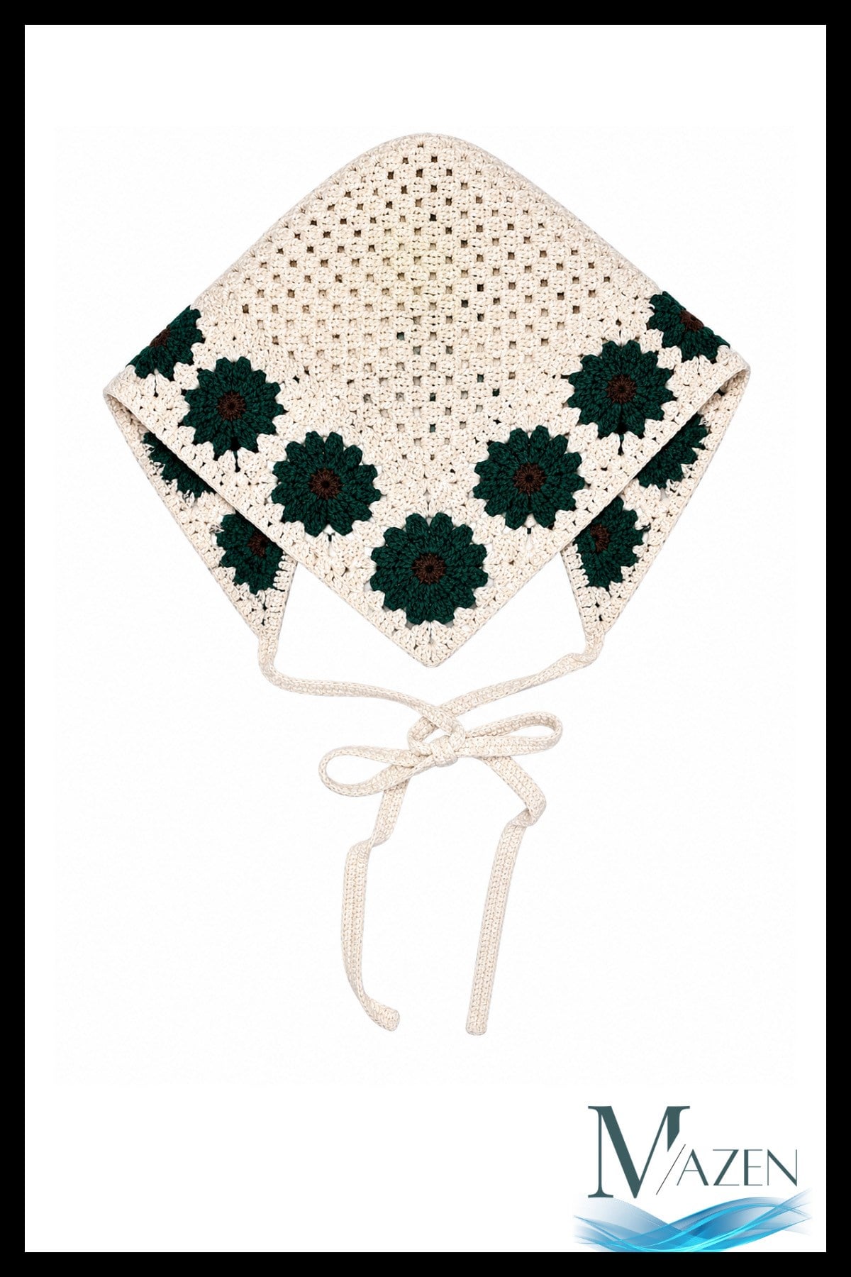 El Örgüsü Papatyalı Bağlamalı Kadın Bandana Bone Bohem Yazlık Saç Aksesuarı