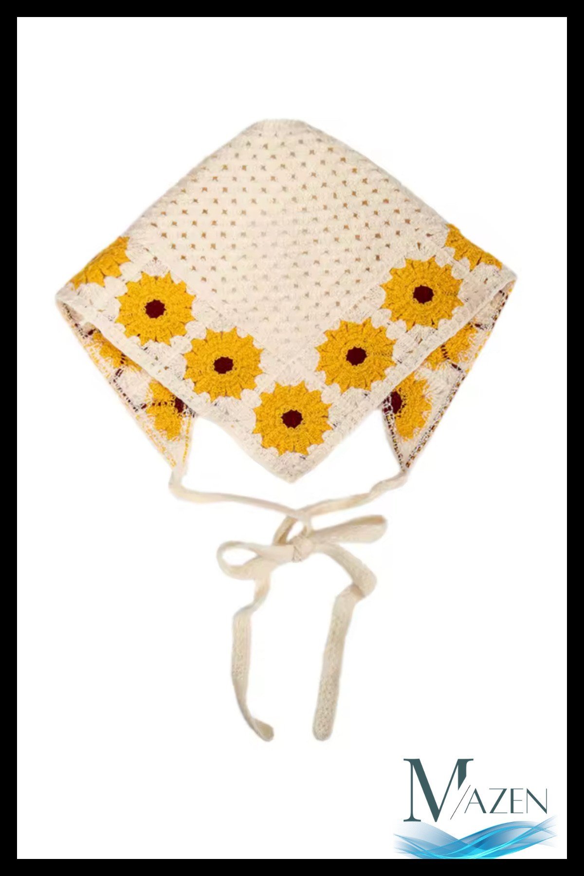 El Örgüsü Papatyalı Bağlamalı Kadın Bandana Bone Bohem Yazlık Saç Aksesuarı