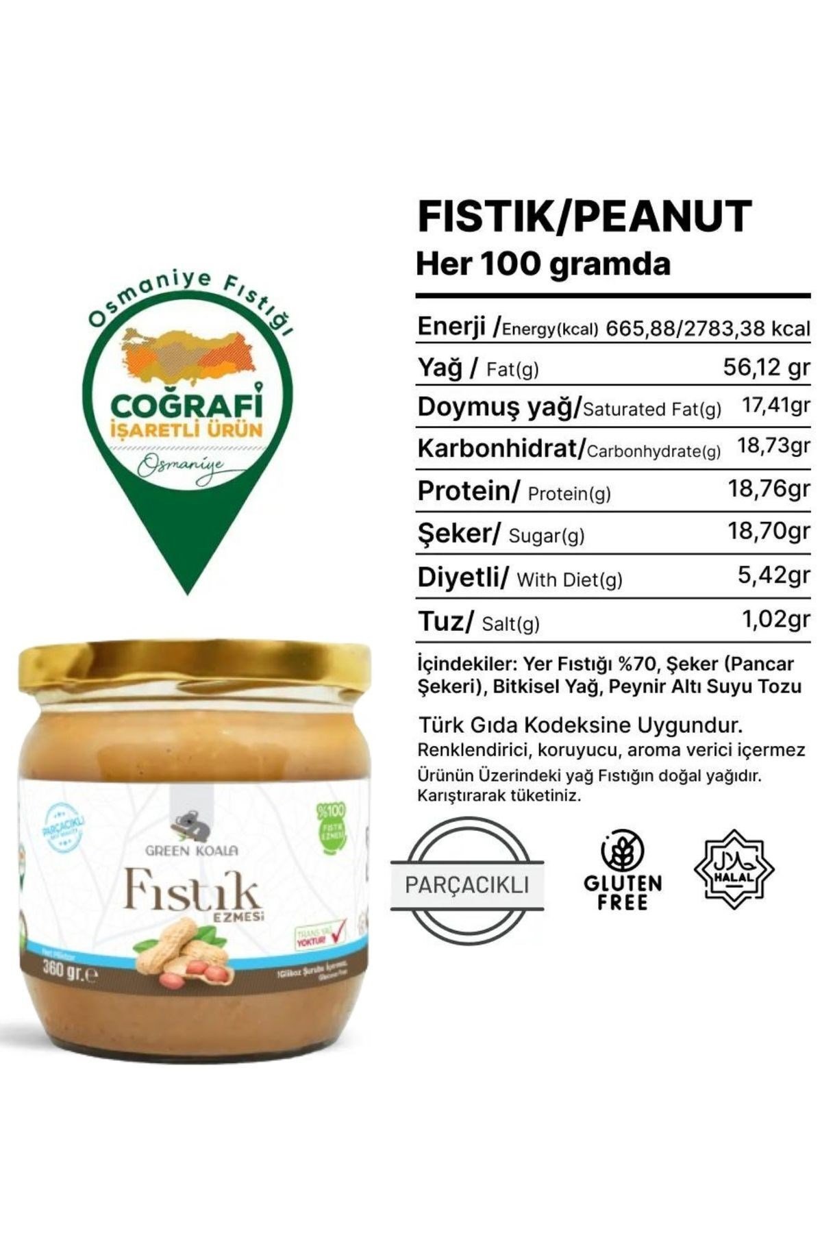 %100 Fıstık Ezmesi 360 gr 2 Adet