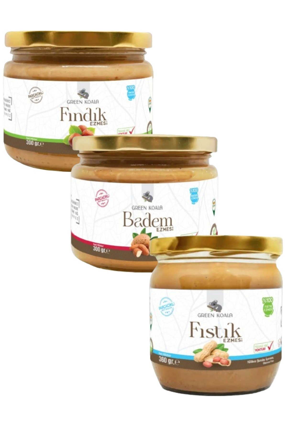 Fıstık Ezmesi 360 gr Parçacıklı Fındık Ezmesi 300 gr Parçacıklı Badem Ezmesi 300 gr