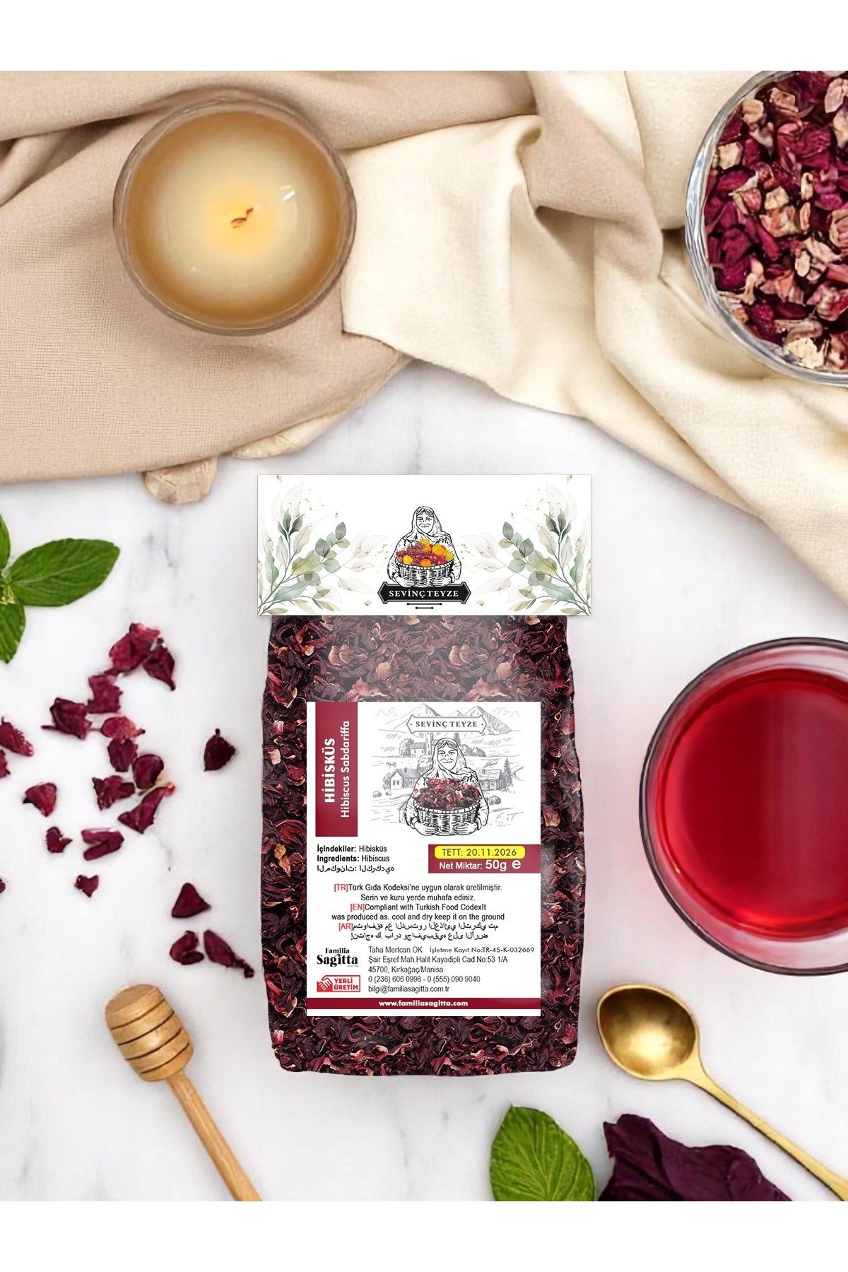 Hibisküs Çayı 50g - Mekke Gülü, Hibiscus Sabdariffa, Hibiscus Tea